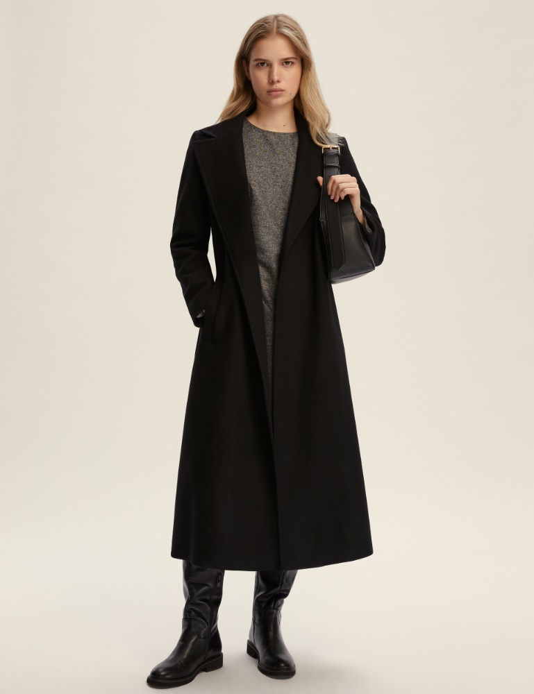 Cappotto in panno doppio diagonale - NERO