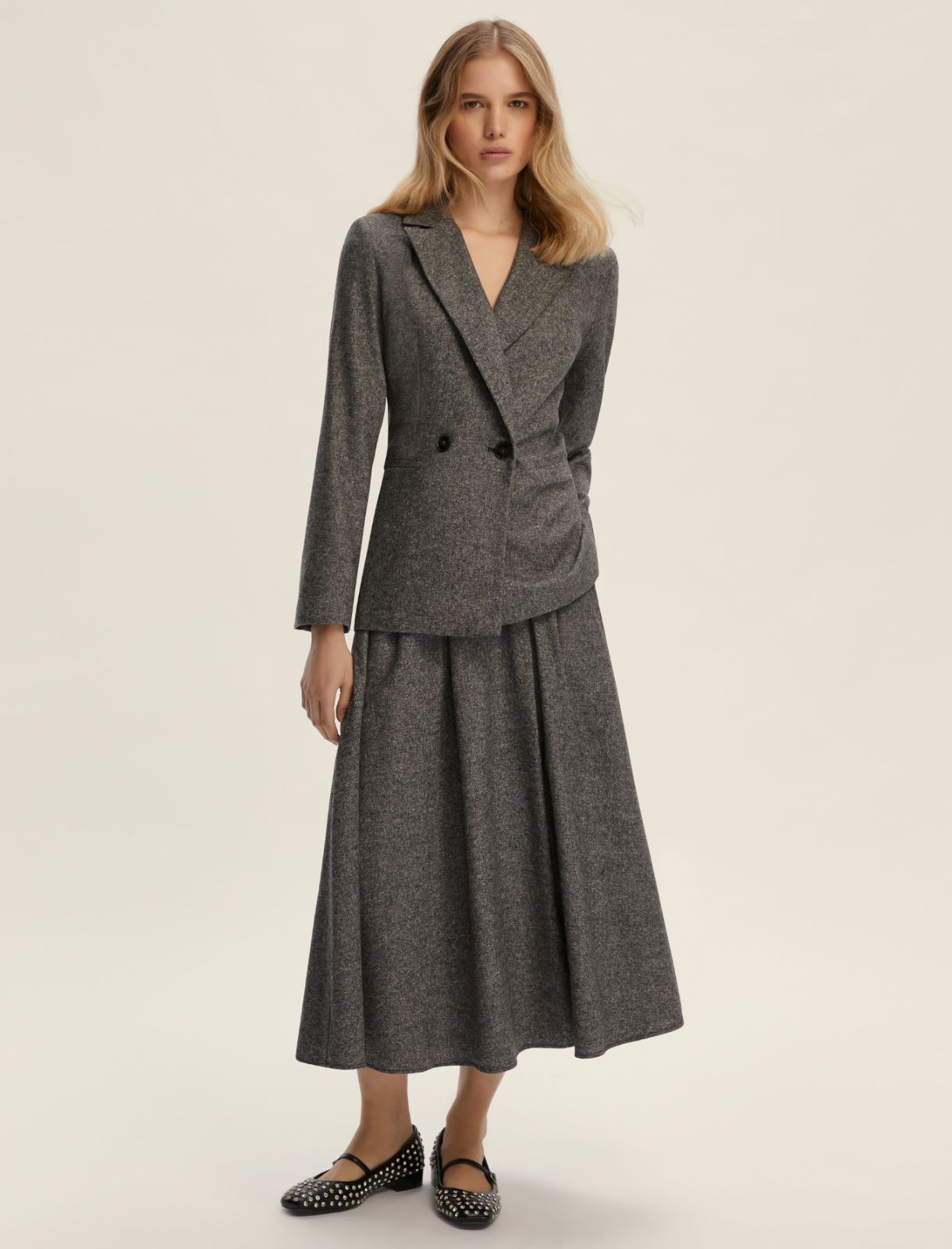 Double-breasted flannel blazer - SLATE GREY - Emme