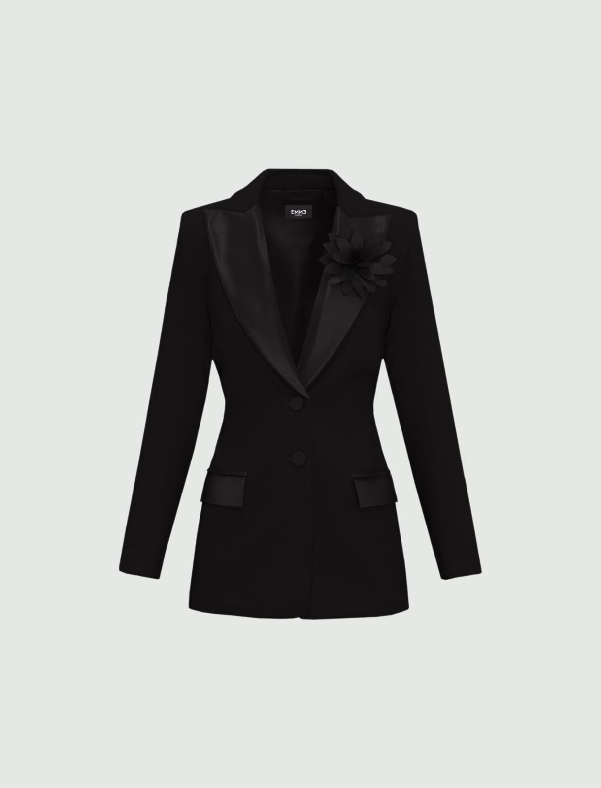 Single-breasted blazer with a satin neckline - BLACK - Emme - 5