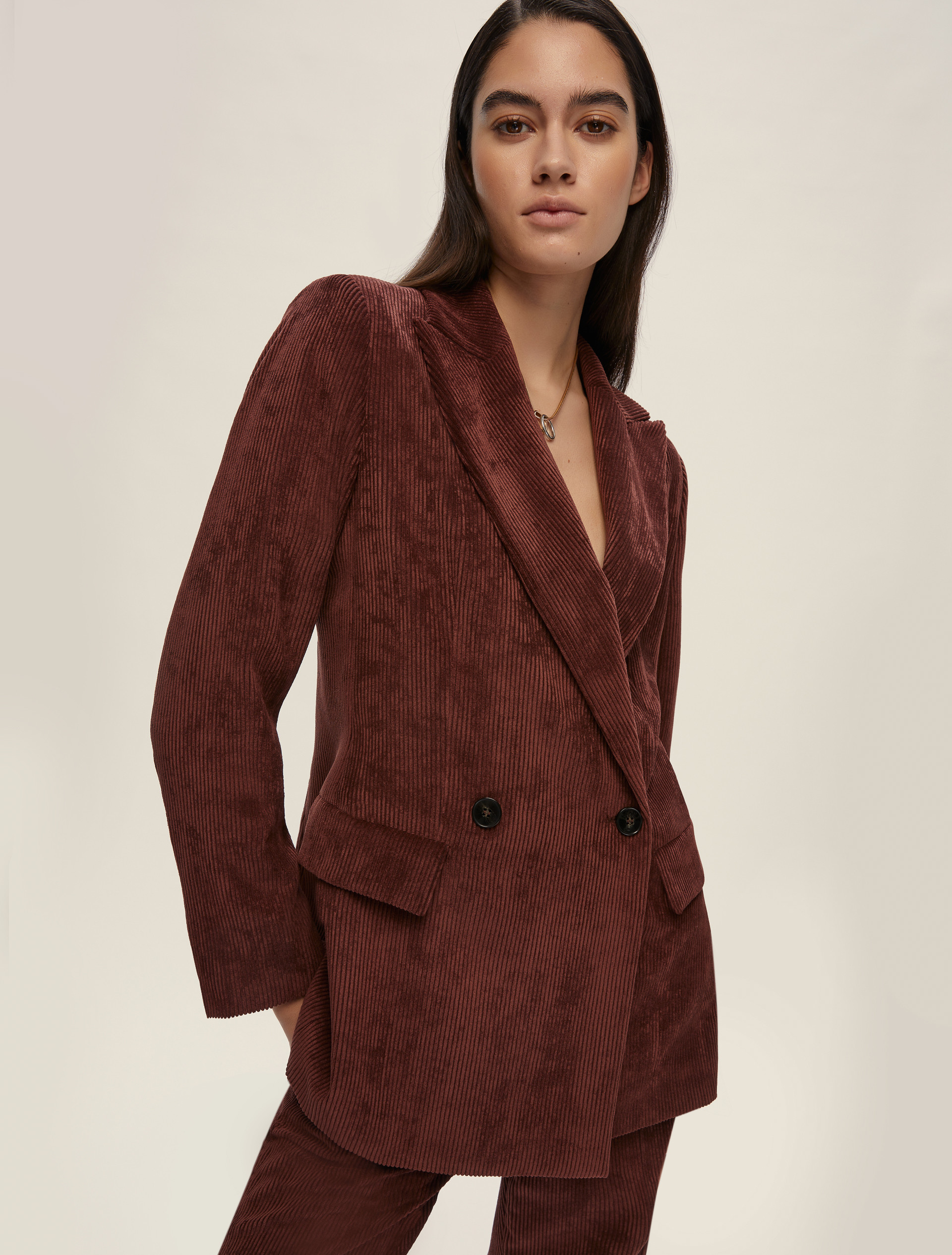 Double-breasted corduroy blazer - BORDEAUX - Emme - 3