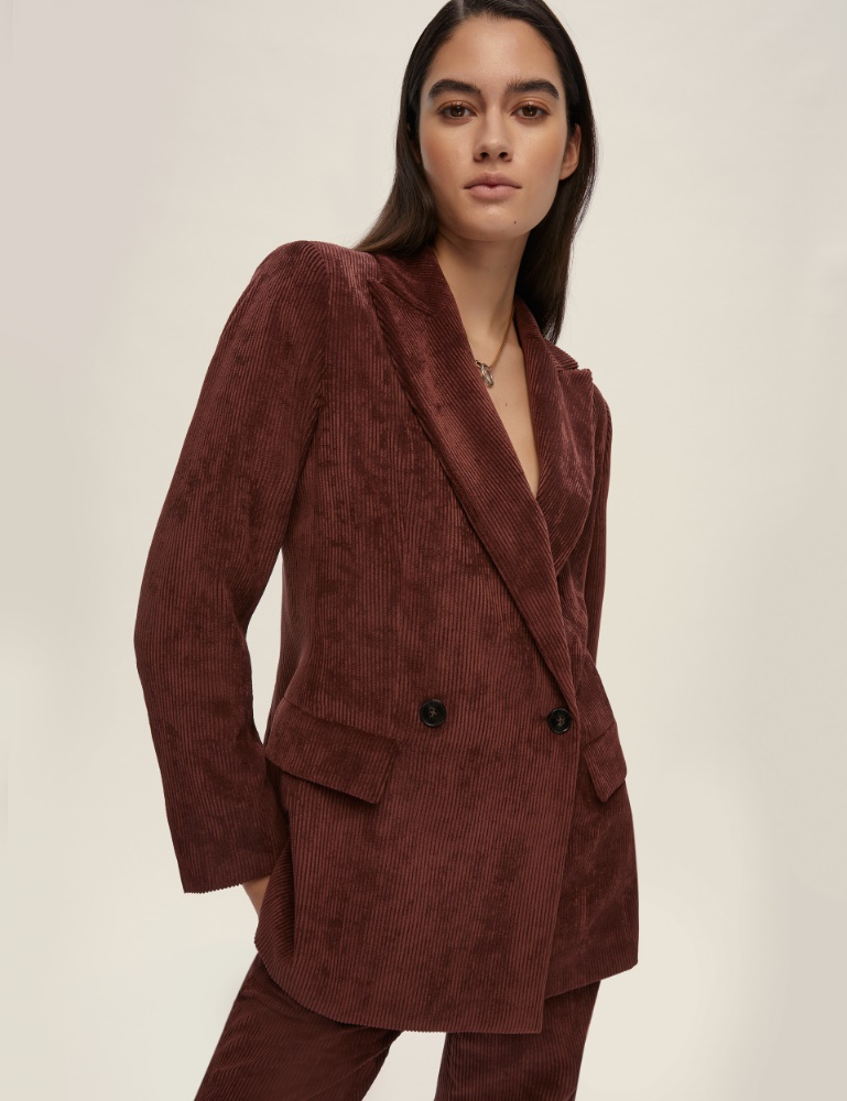 Double-breasted corduroy blazer - BORDEAUX