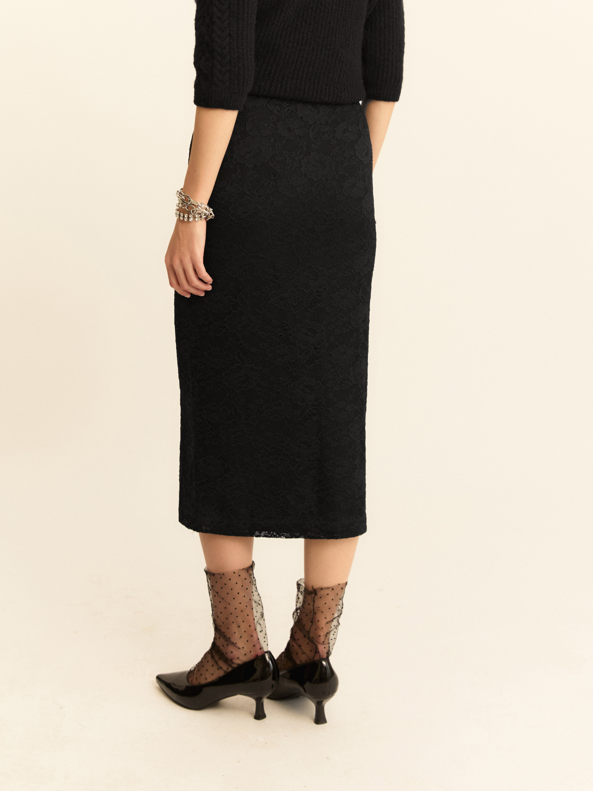Stretch lace pencil skirt - BLACK - Emme - 2