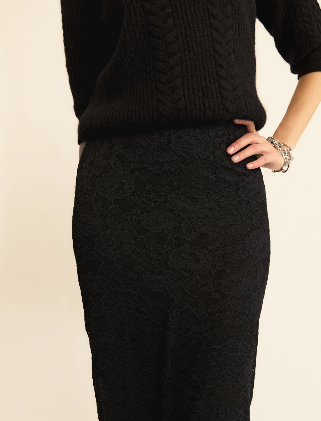 Stretch lace pencil skirt - BLACK - Emme - 5