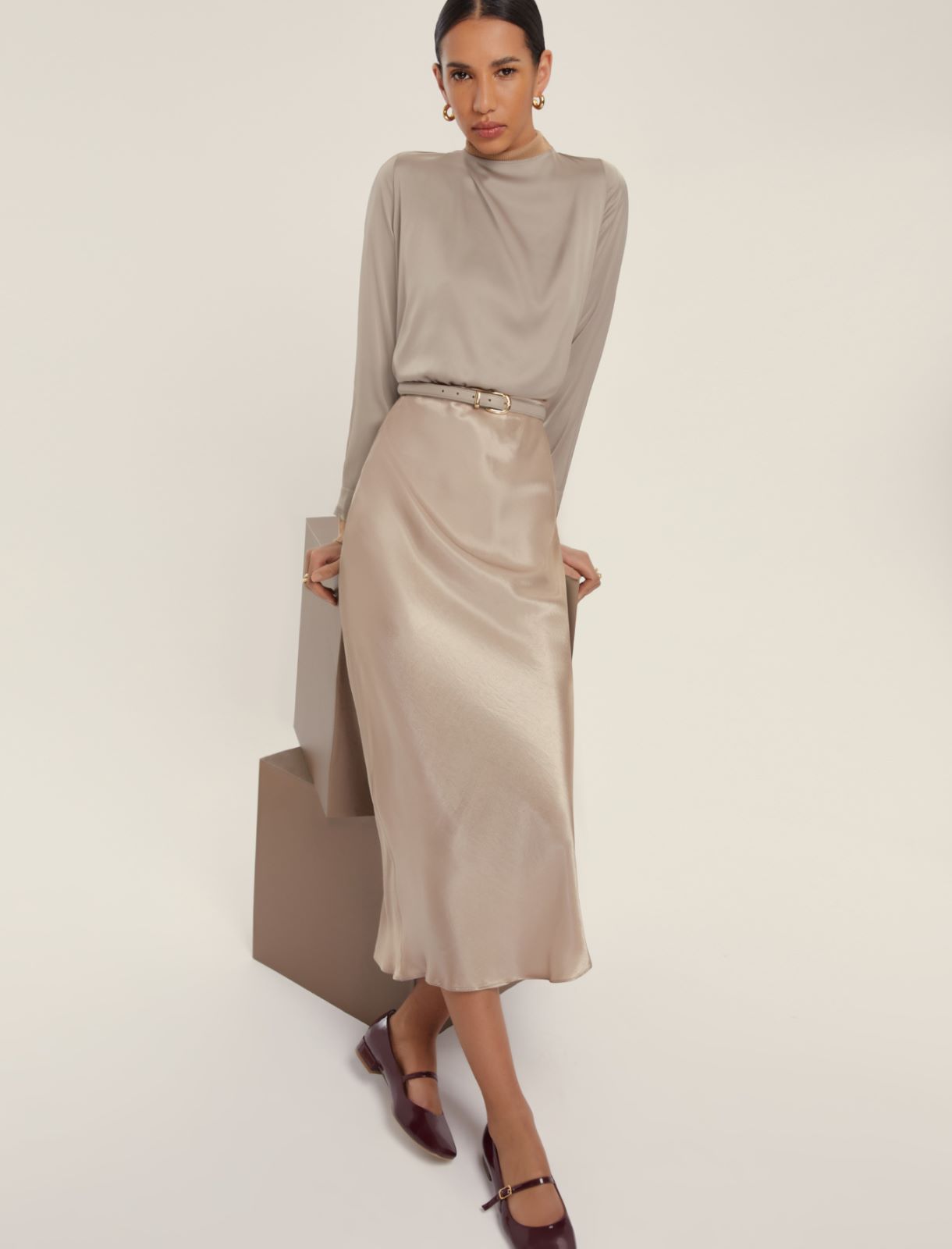 Gonna in raso crinkle - BEIGE - Emme - 3
