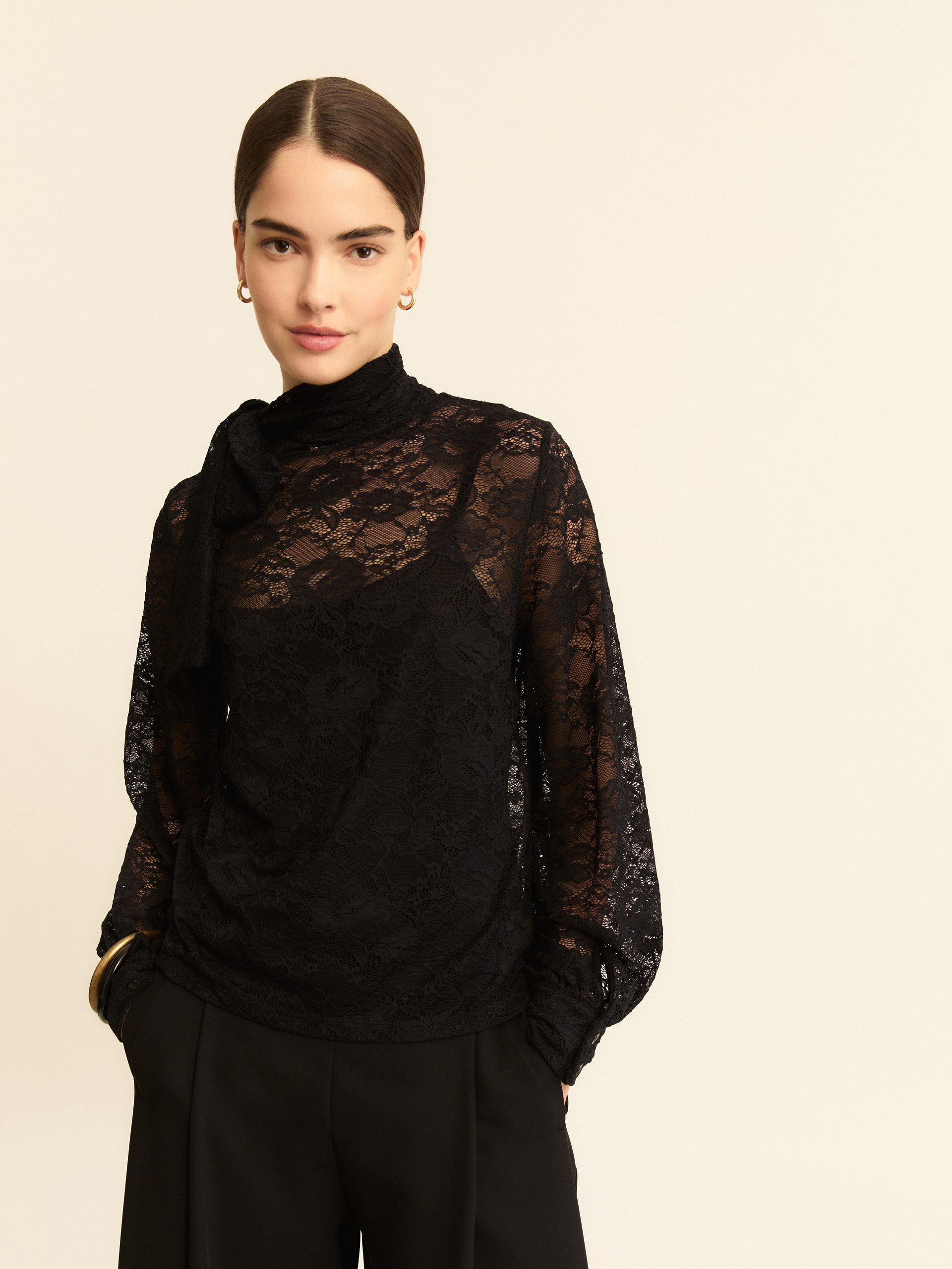 Stretch lace blouse - BLACK - Emme - 3
