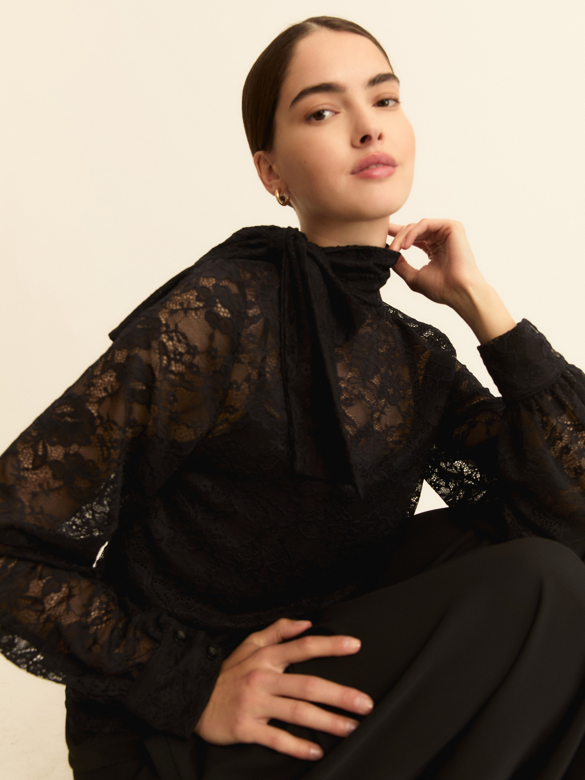 Stretch lace blouse - BLACK - Emme - 4