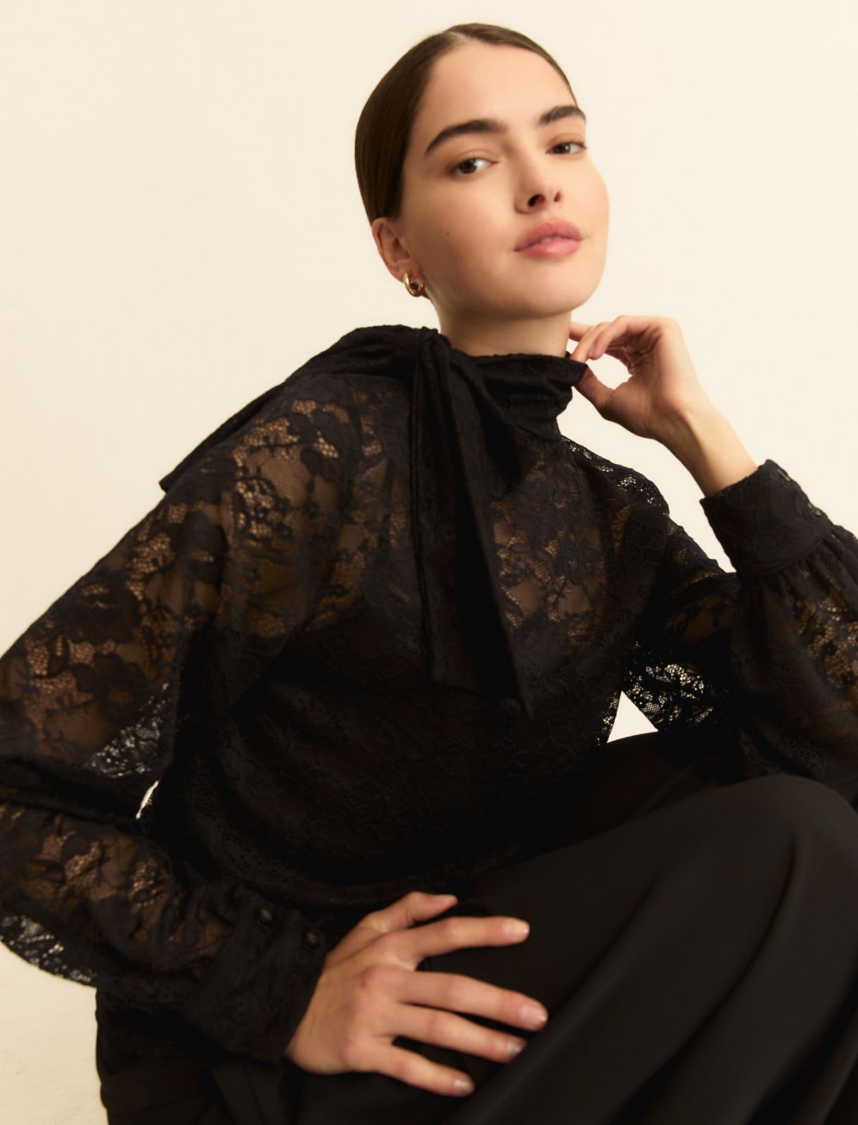 Stretch lace blouse - BLACK - Emme - 4