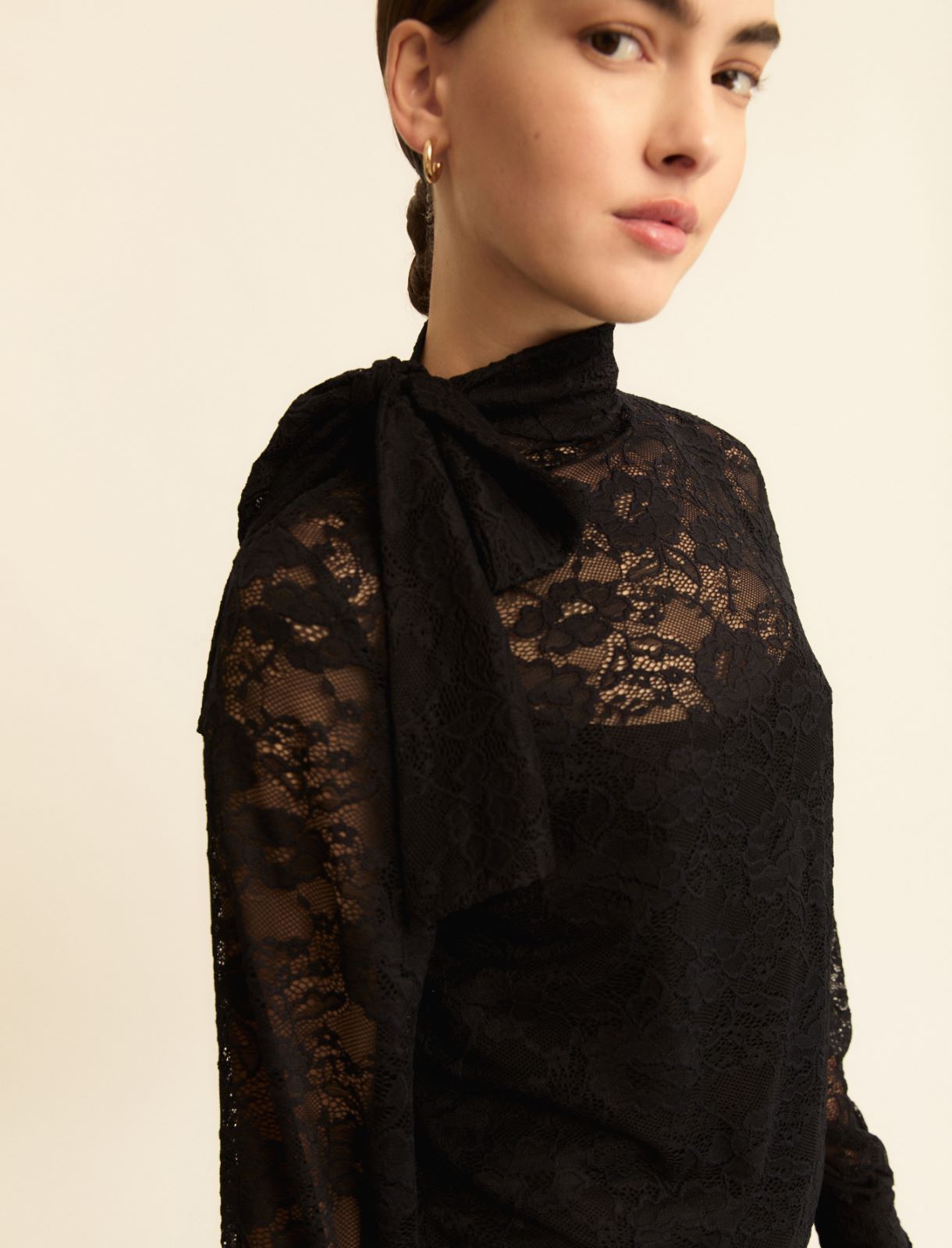 Stretch lace blouse - BLACK - Emme - 5