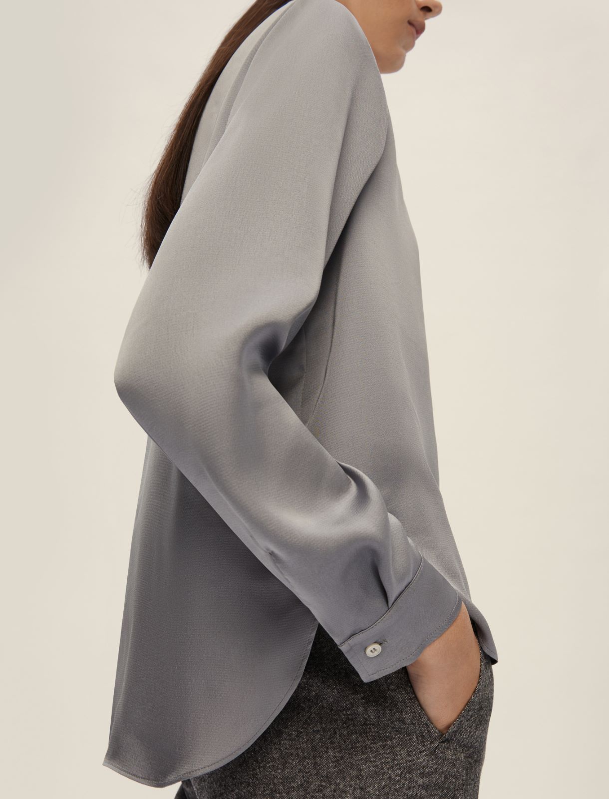 Hammered satin blouse - LIGHT GREY - Emme - 4