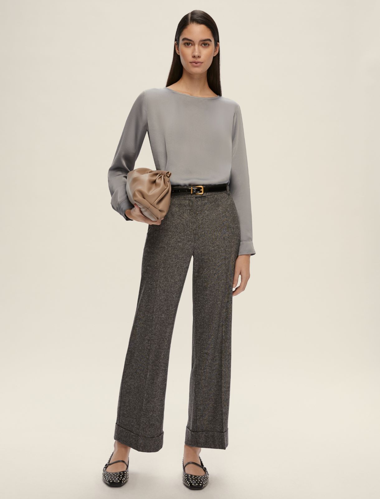 Hammered satin blouse - LIGHT GREY - Emme