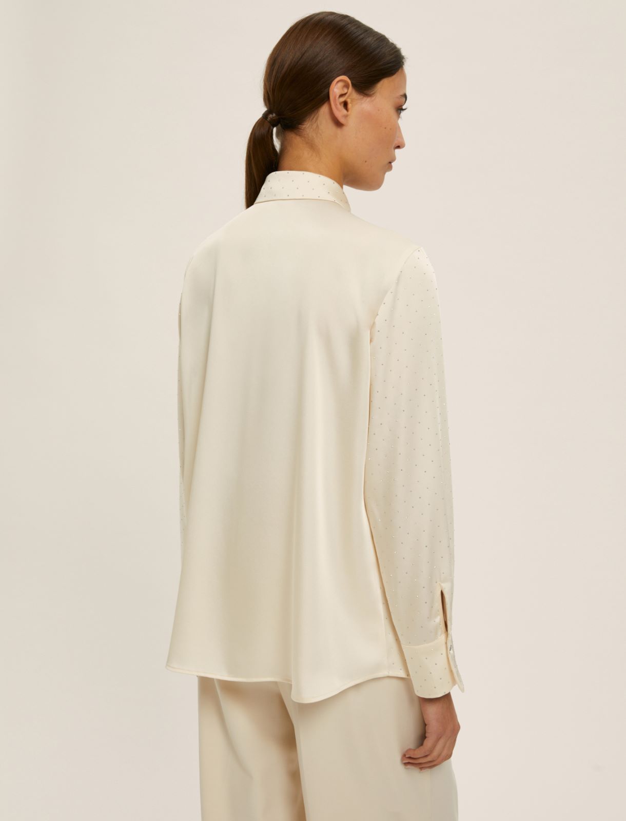 Rhinestone satin shirt - CREAM - Emme - 2