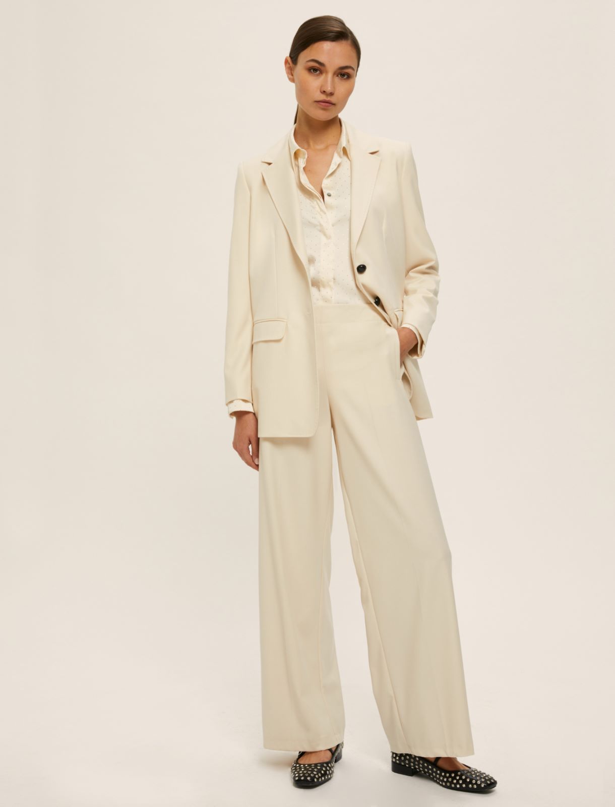 Rhinestone satin shirt - CREAM - Emme