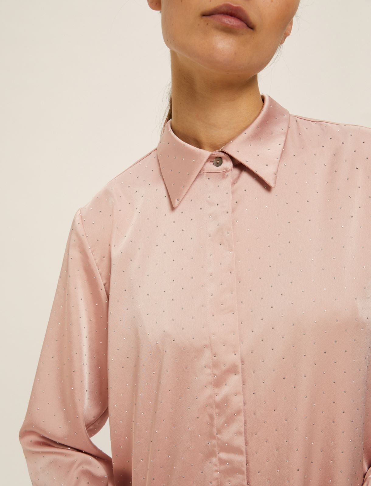 Rhinestone satin shirt - POWDER - Emme - 4