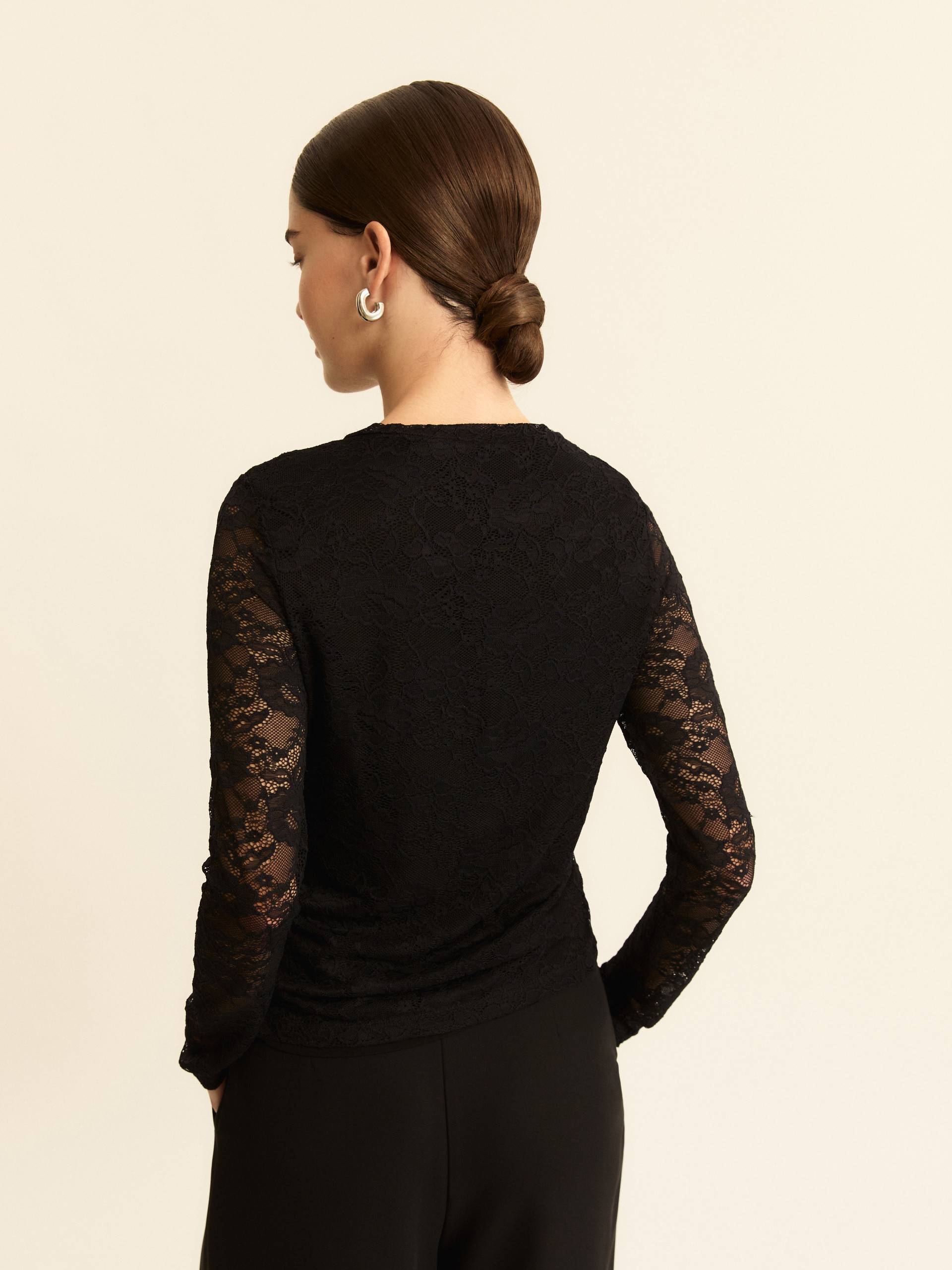 Stretch lace T-shirt - BLACK - Emme - 3