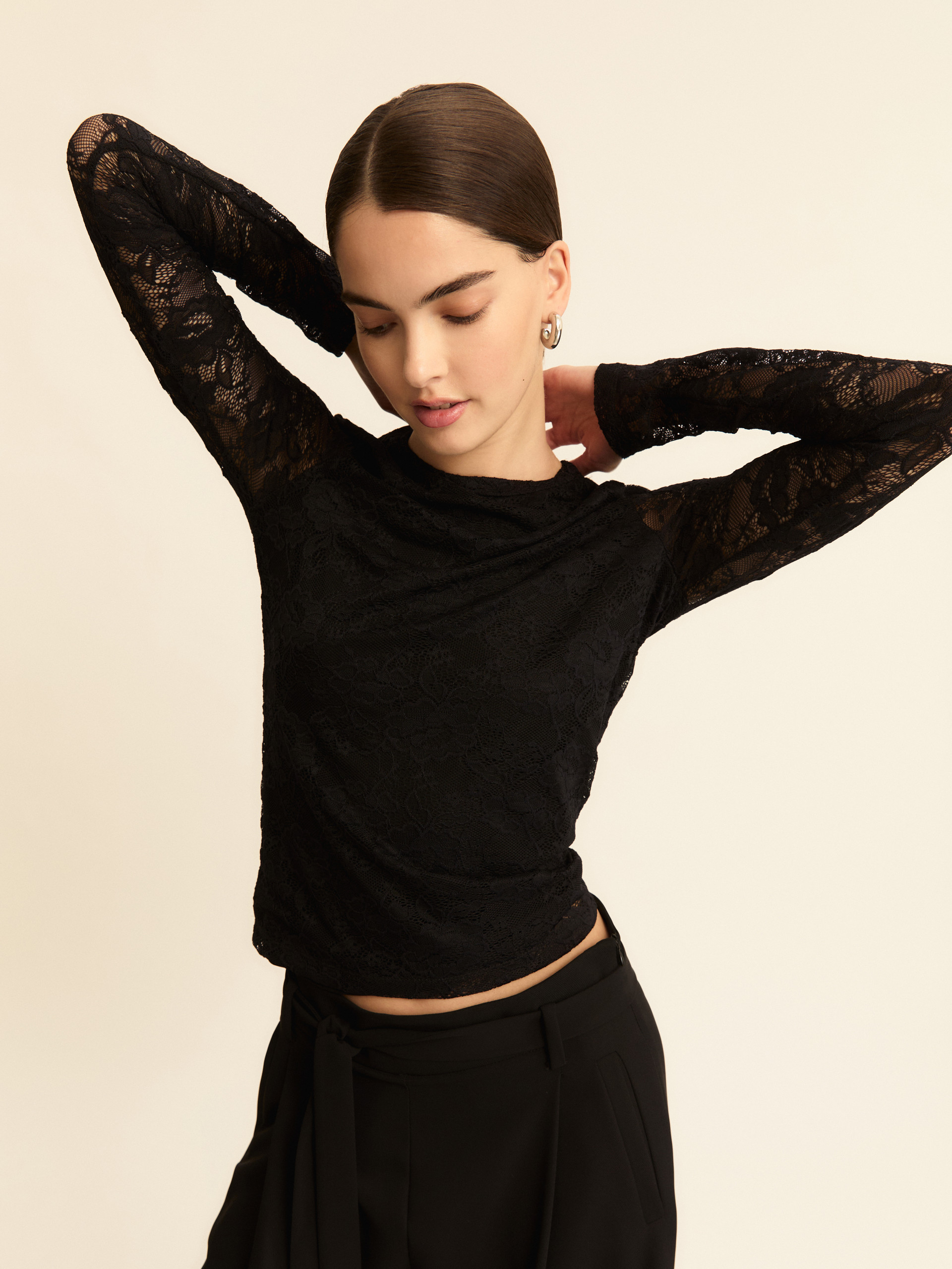 Stretch lace T-shirt - BLACK - Emme - 6