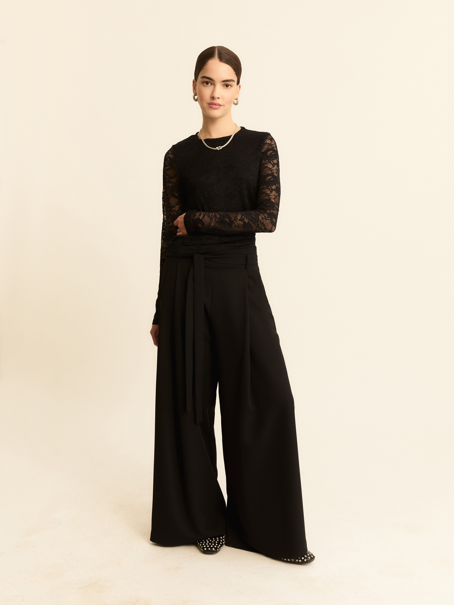 Stretch lace T-shirt - BLACK - Emme - 2