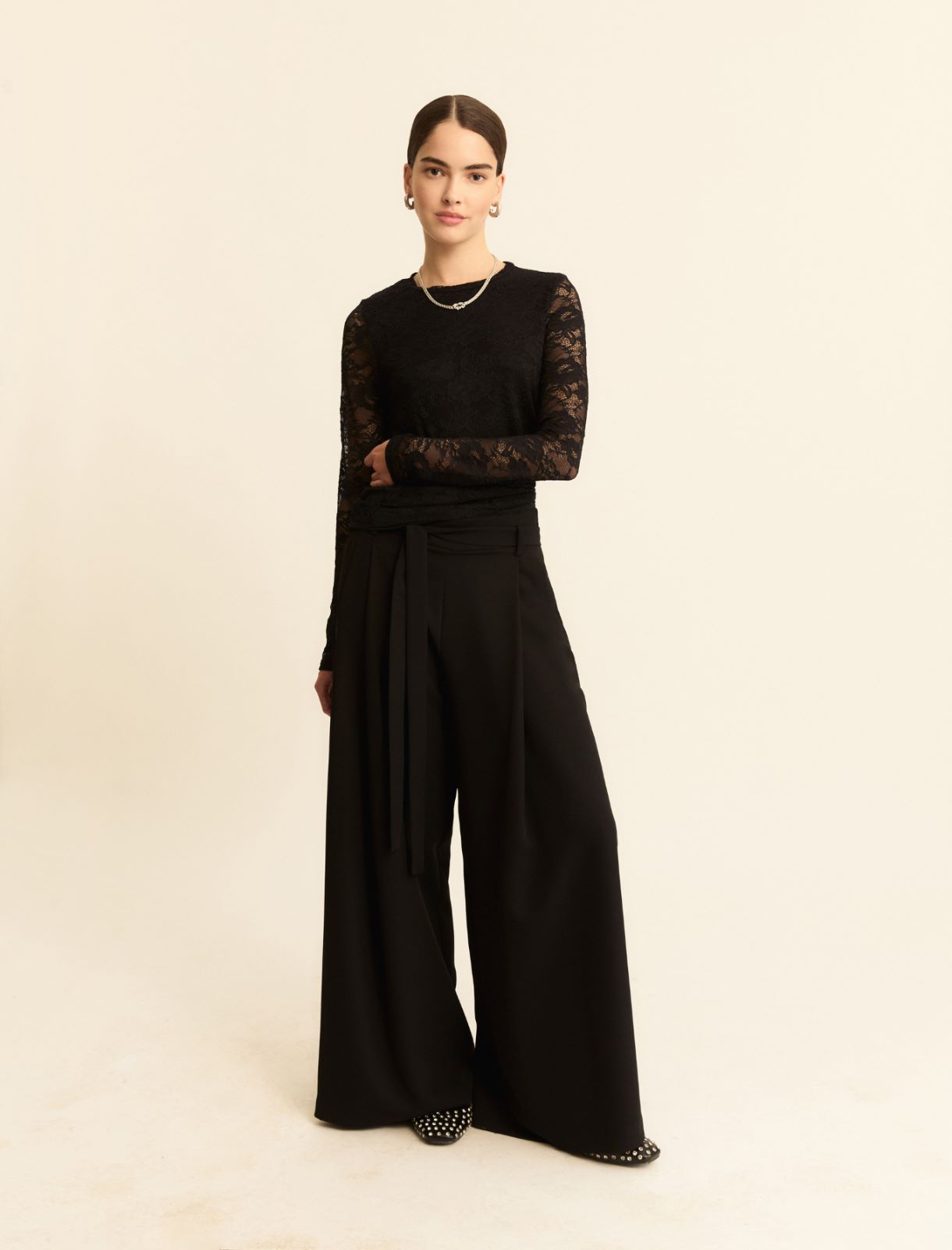 Stretch lace T-shirt - BLACK - Emme - 2