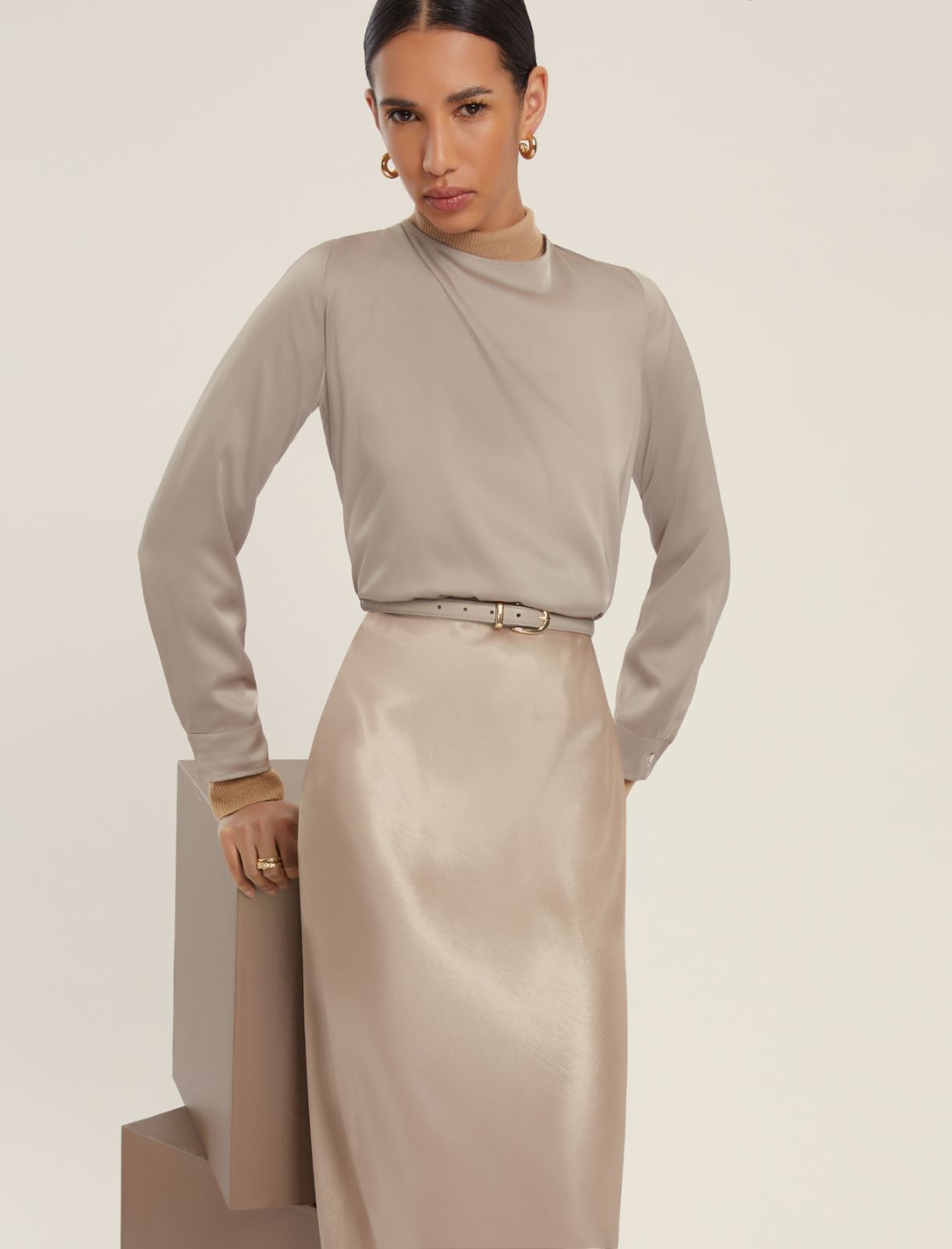 Stretch satin blouse - SAND - Emme - 3