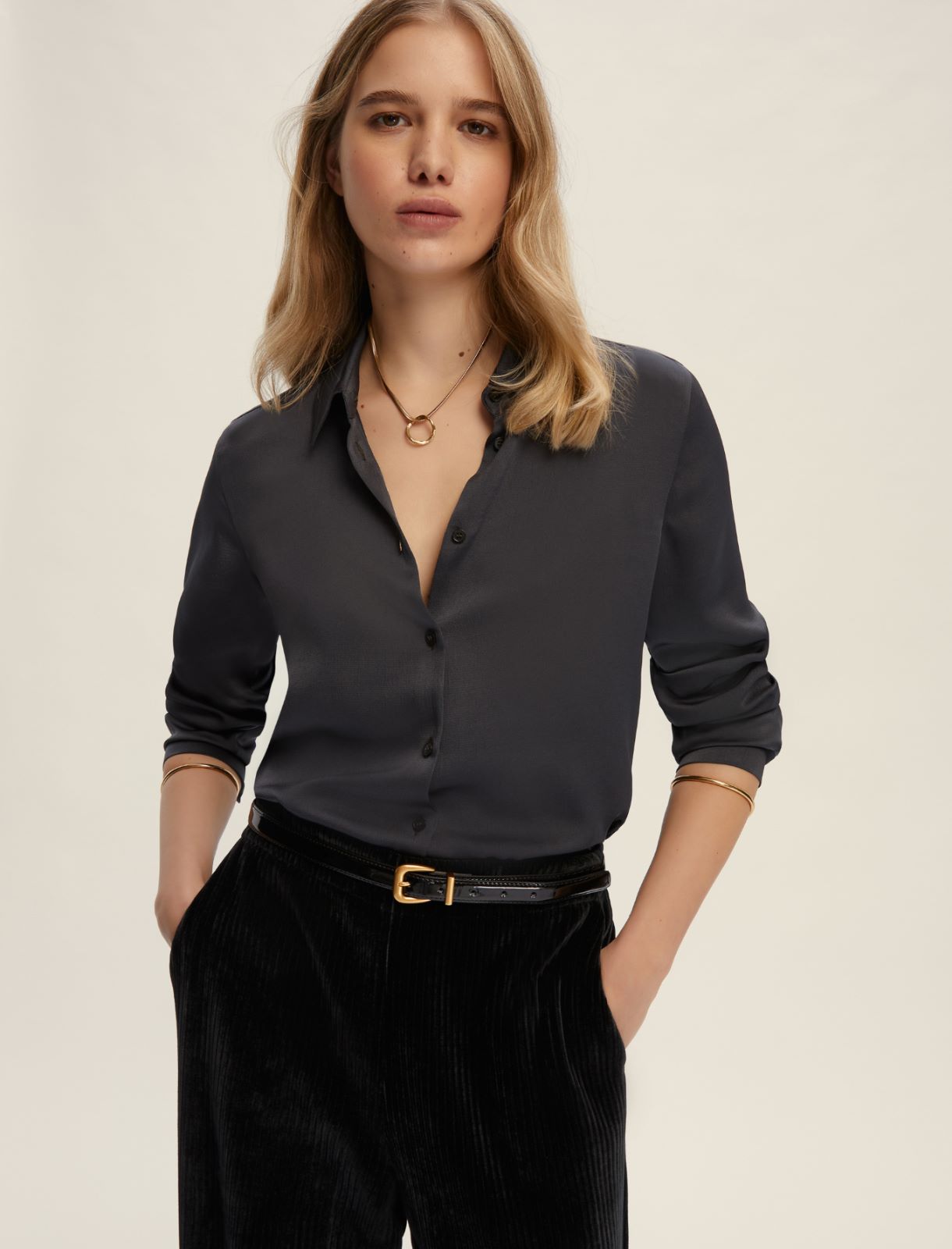 Hammered satin shirt - DARK GREY - Emme - 3