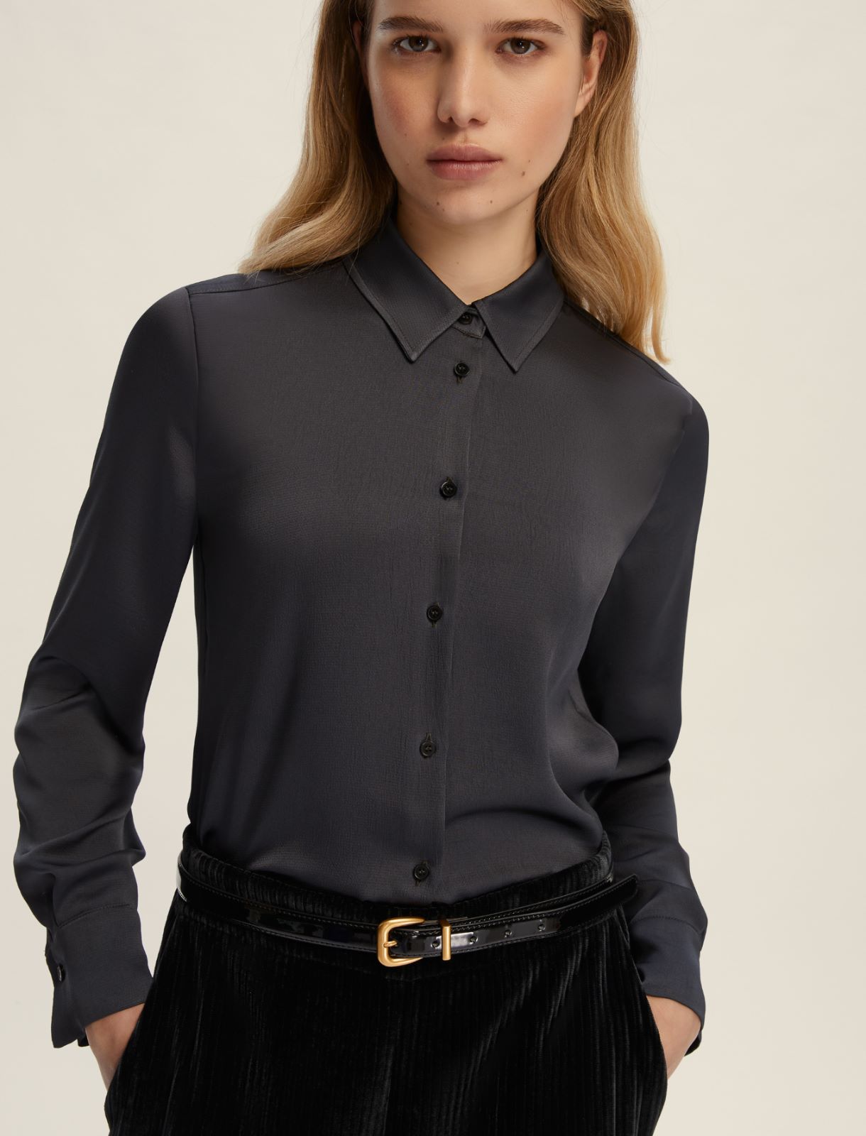 Hammered satin shirt - DARK GREY - Emme - 4