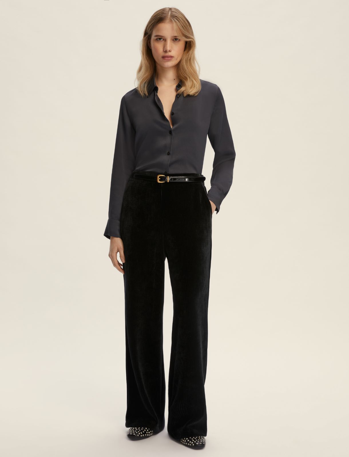 Hammered satin shirt - DARK GREY - Emme