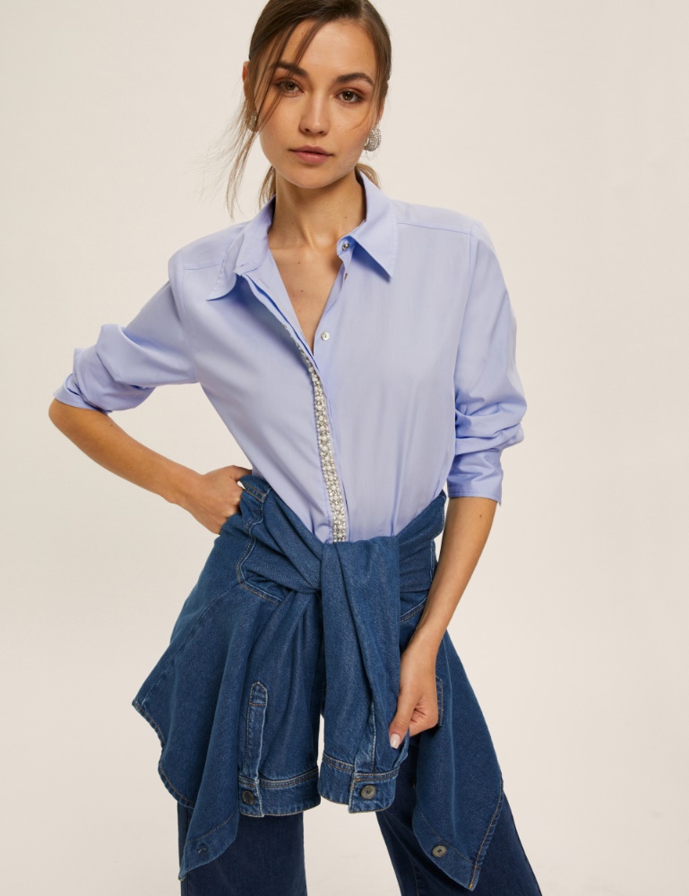 Poplin shirt with pearl and rhinestone detail - Emme