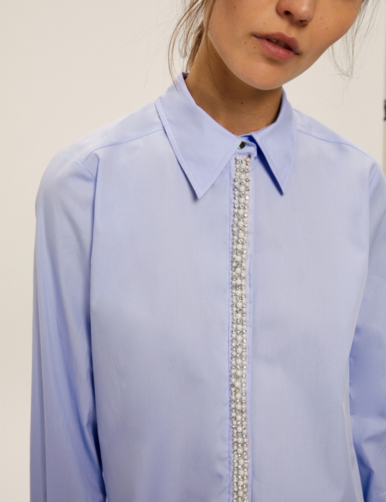 Poplin shirt with pearl and rhinestone detail - Emme - 4