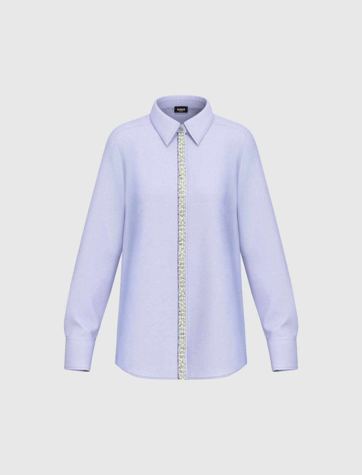 Poplin shirt with pearl and rhinestone detail - LIGHT BLUE - Emme - 5