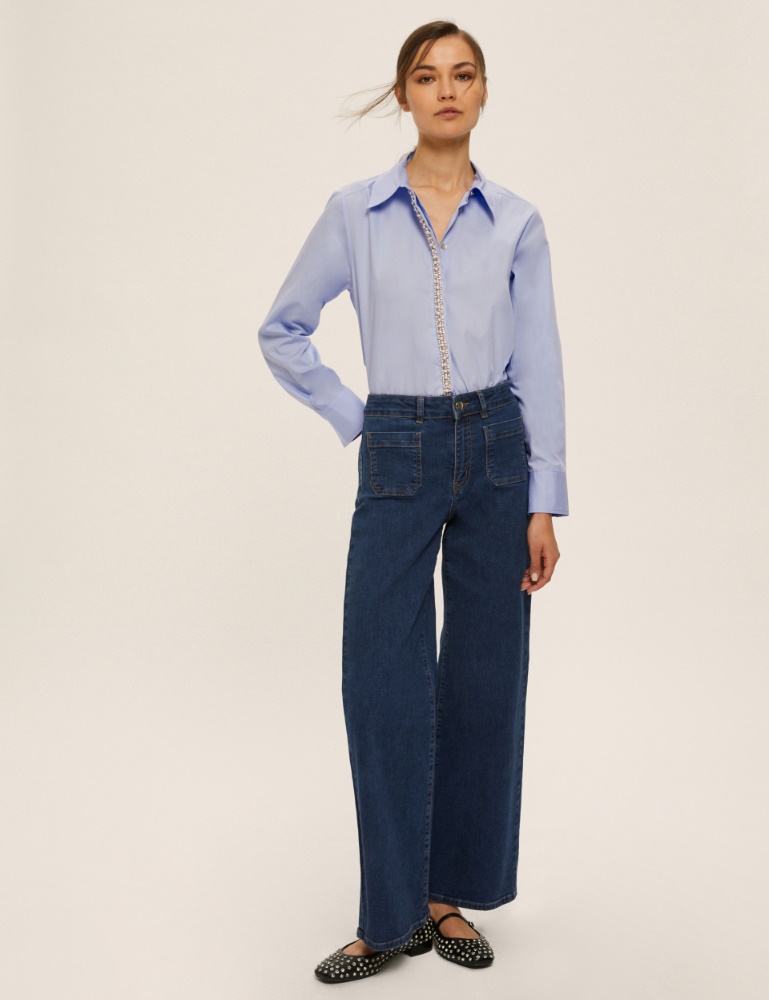 Poplin shirt with pearl and rhinestone detail - Emme - 2