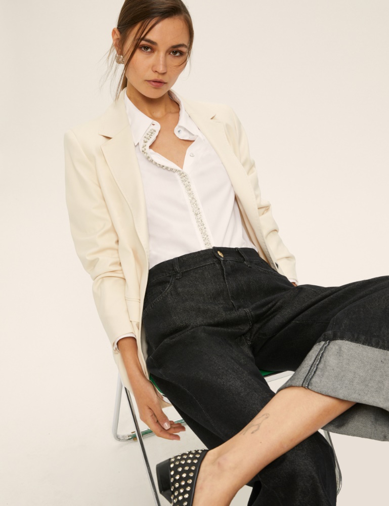 Poplin shirt with pearl and rhinestone detail - Emme
