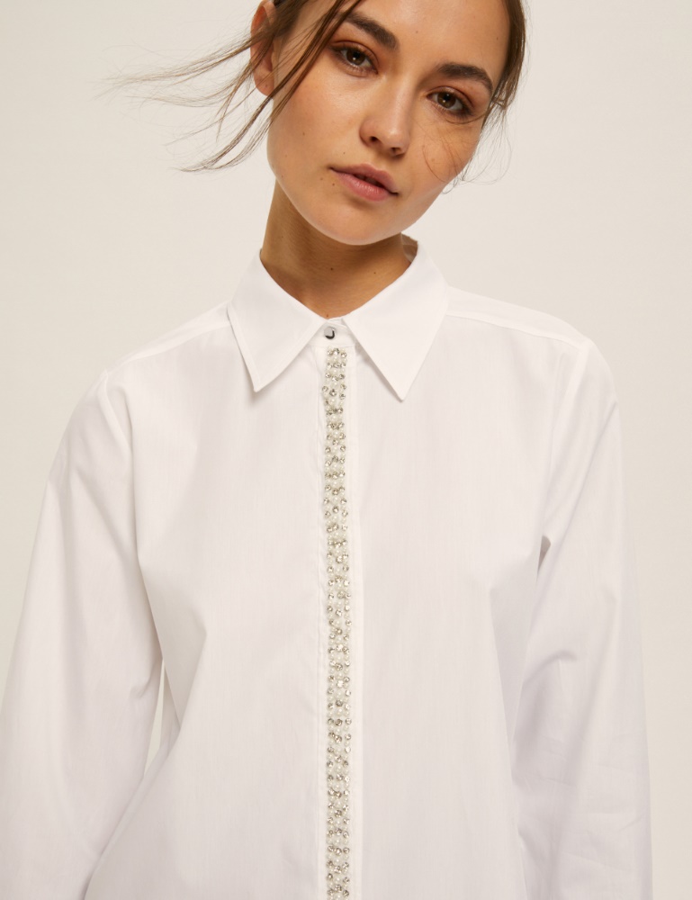 Poplin shirt with pearl and rhinestone detail - Emme - 4