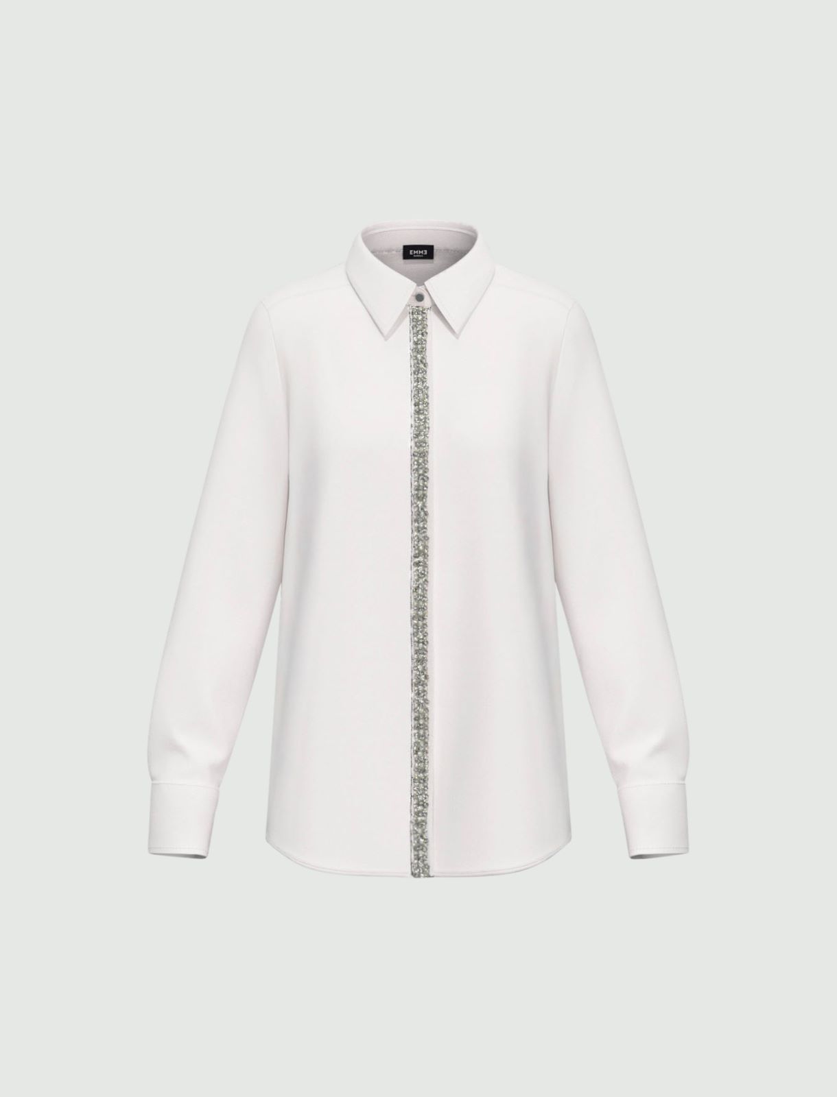 Poplin shirt with pearl and rhinestone detail - WHITE - Emme - 5