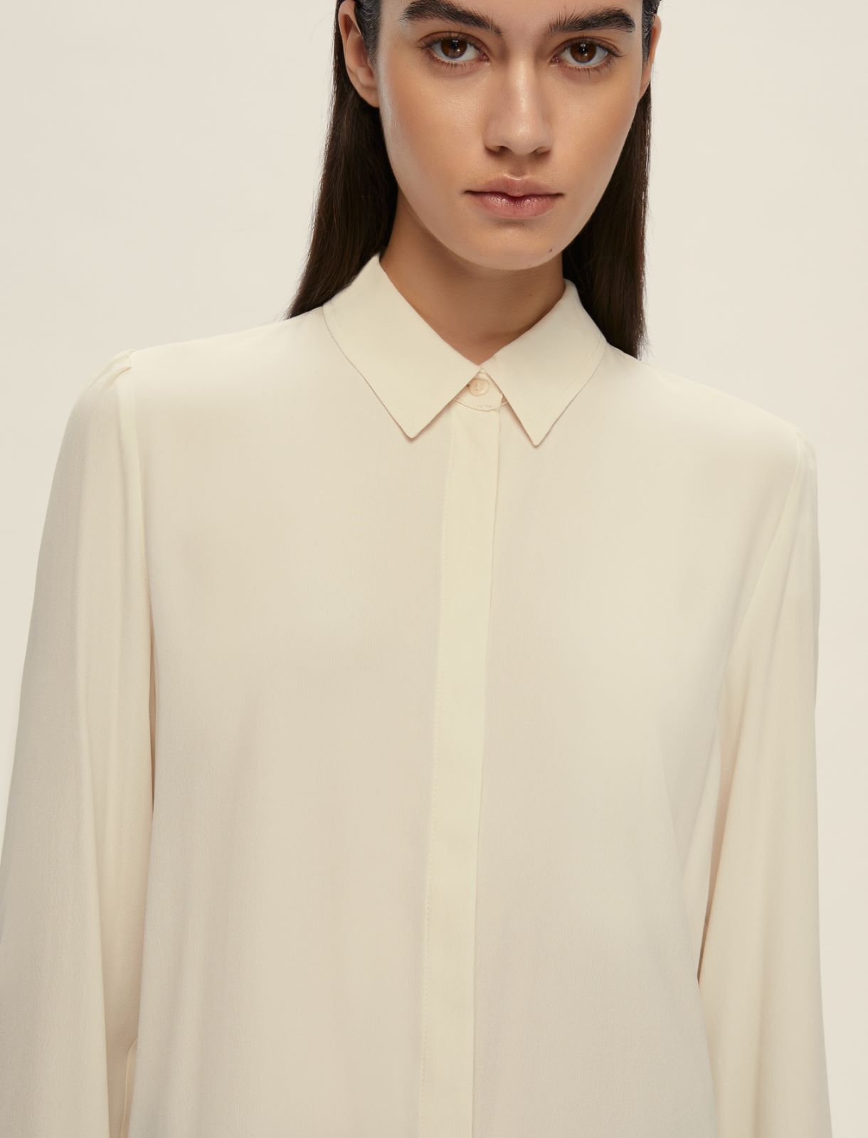 Camicia semiaderente in misto seta - BIANCO LANA - Emme - 4