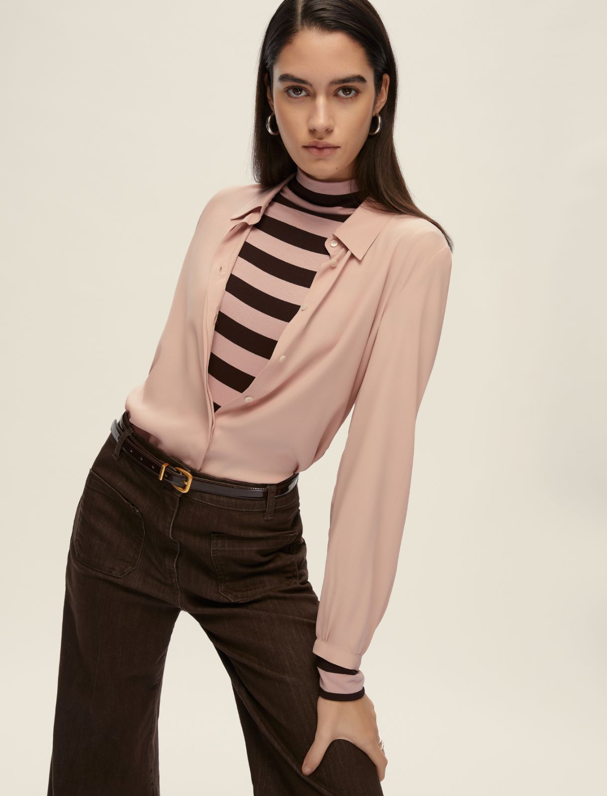 Camicia semiaderente in misto seta - ROSA - Emme - 3