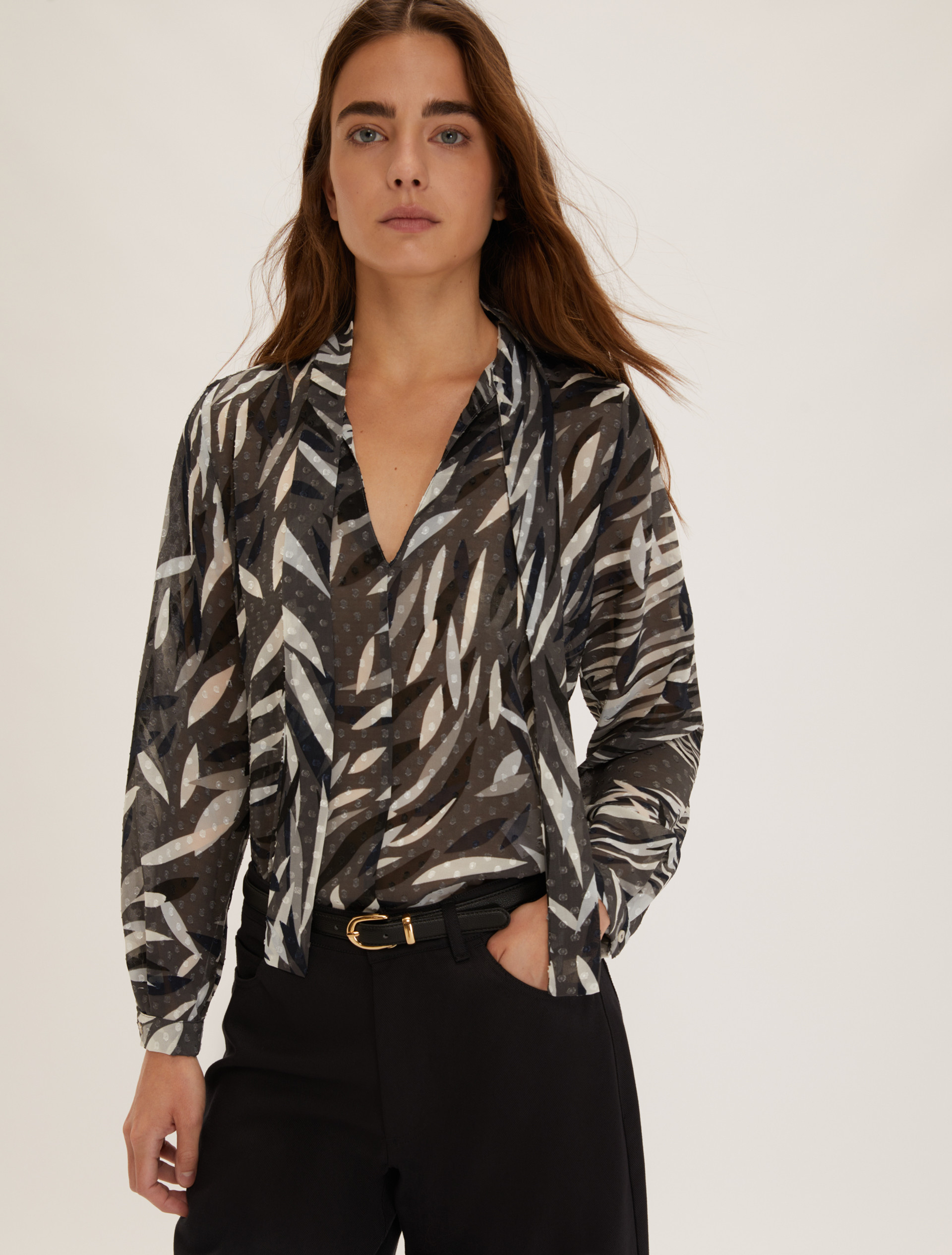 Printed plumetis blouse - DARK GREY - Emme - 3