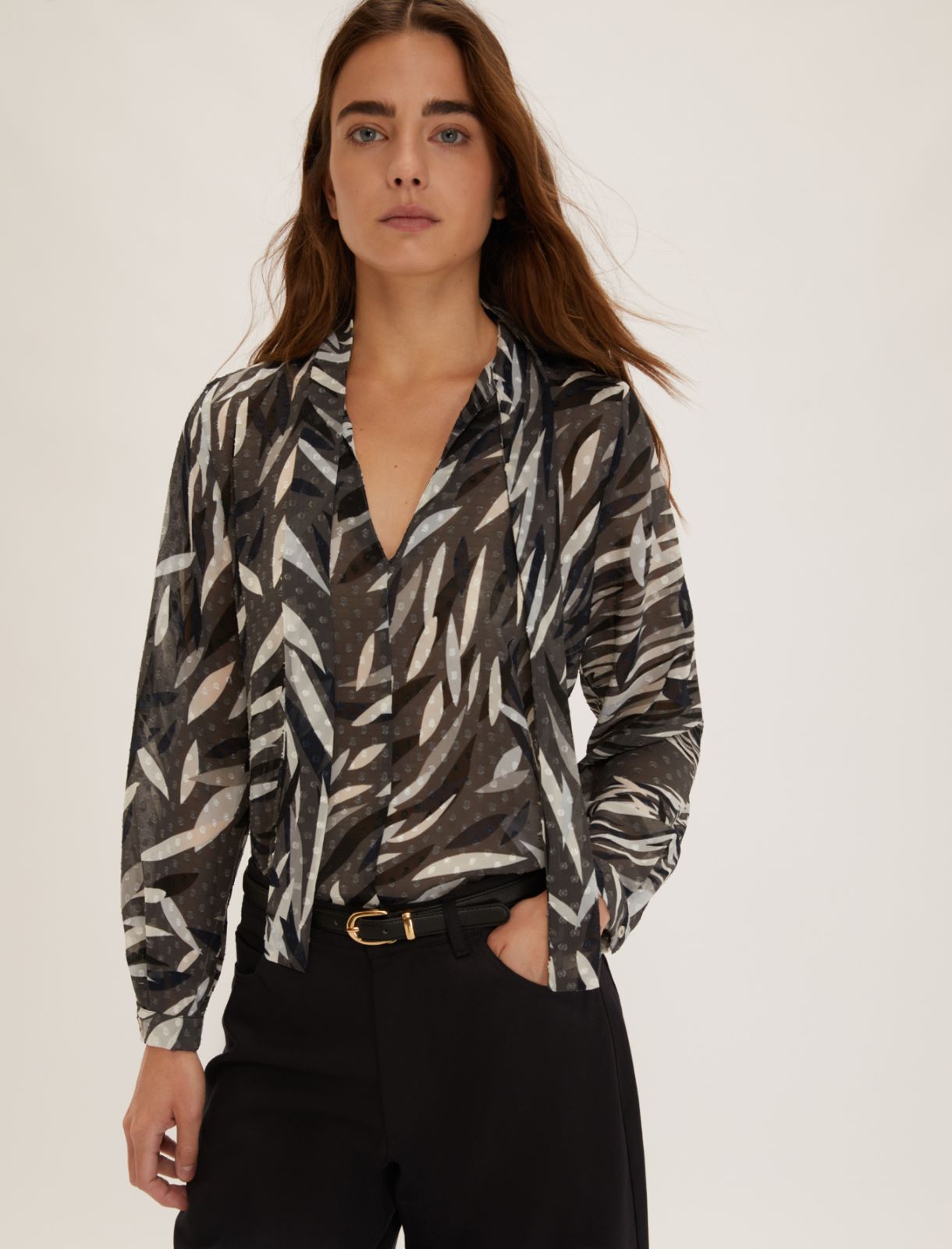 Printed plumetis blouse - DARK GREY - Emme - 3