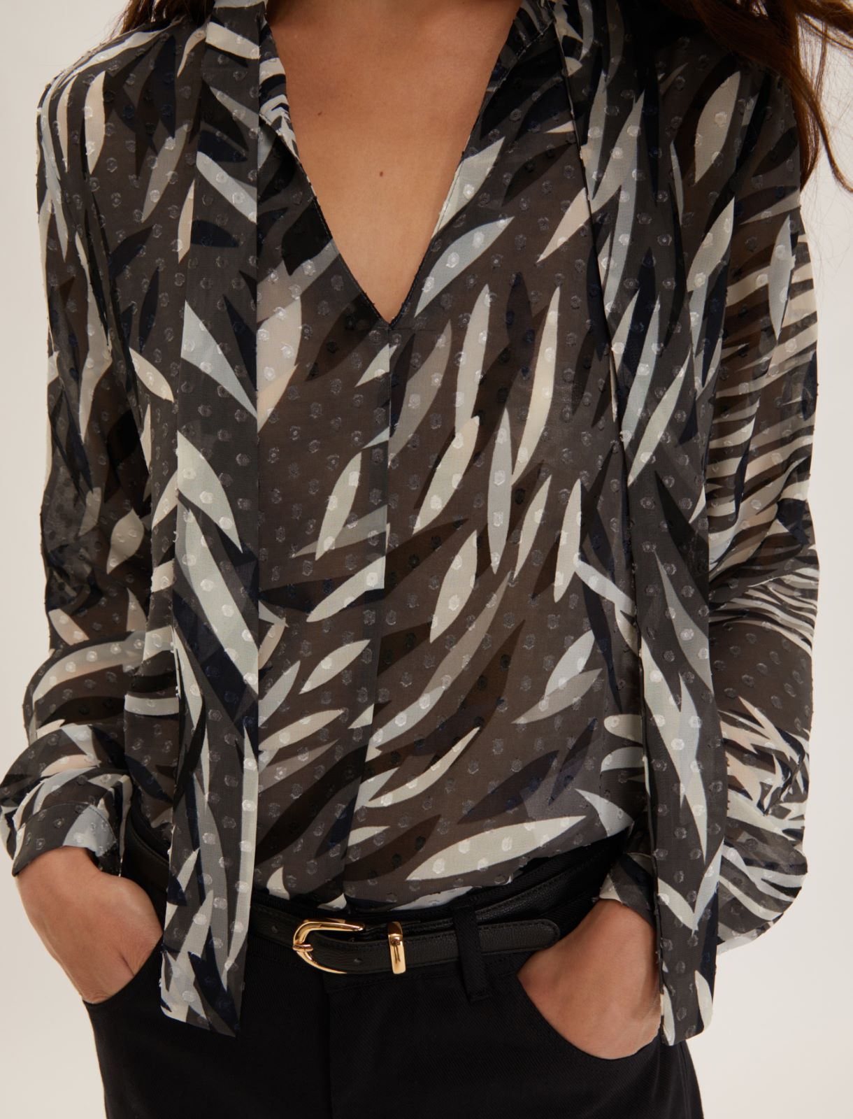 Printed plumetis blouse - DARK GREY - Emme - 4