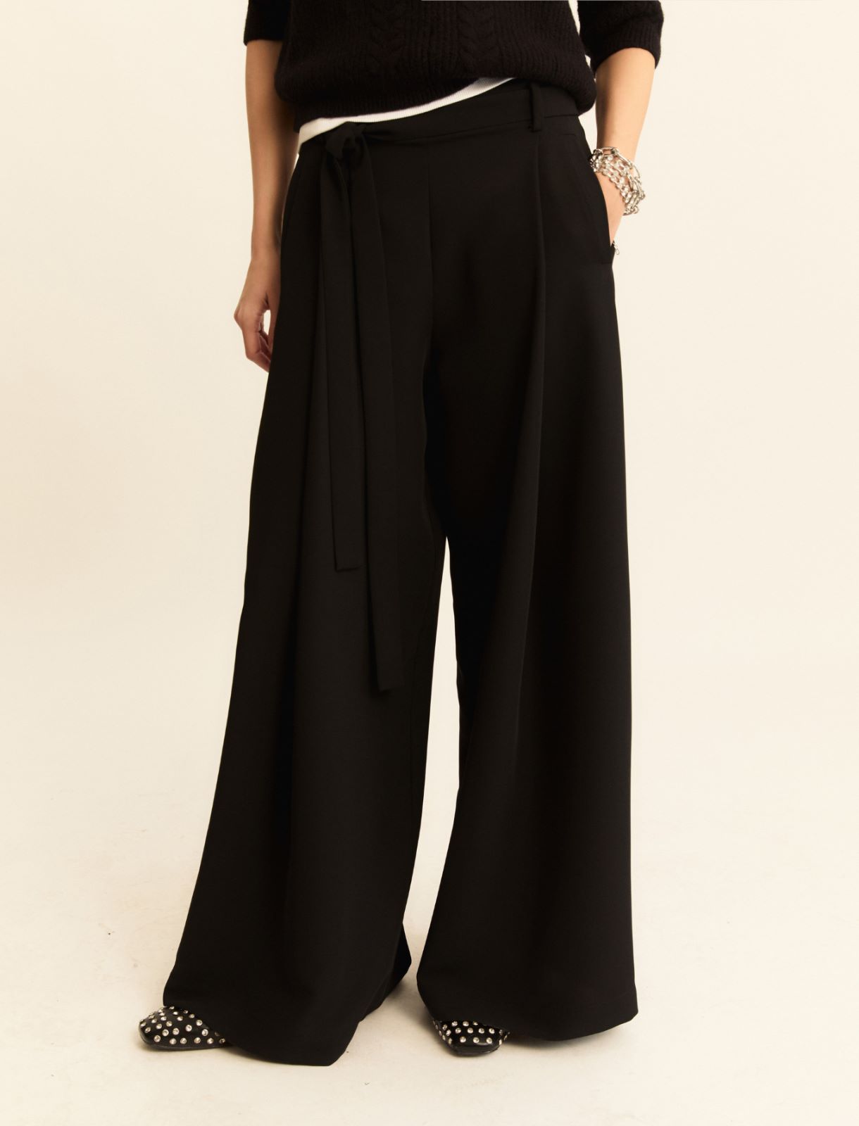 Wide-fit crepe trousers - BLACK - Emme - 5