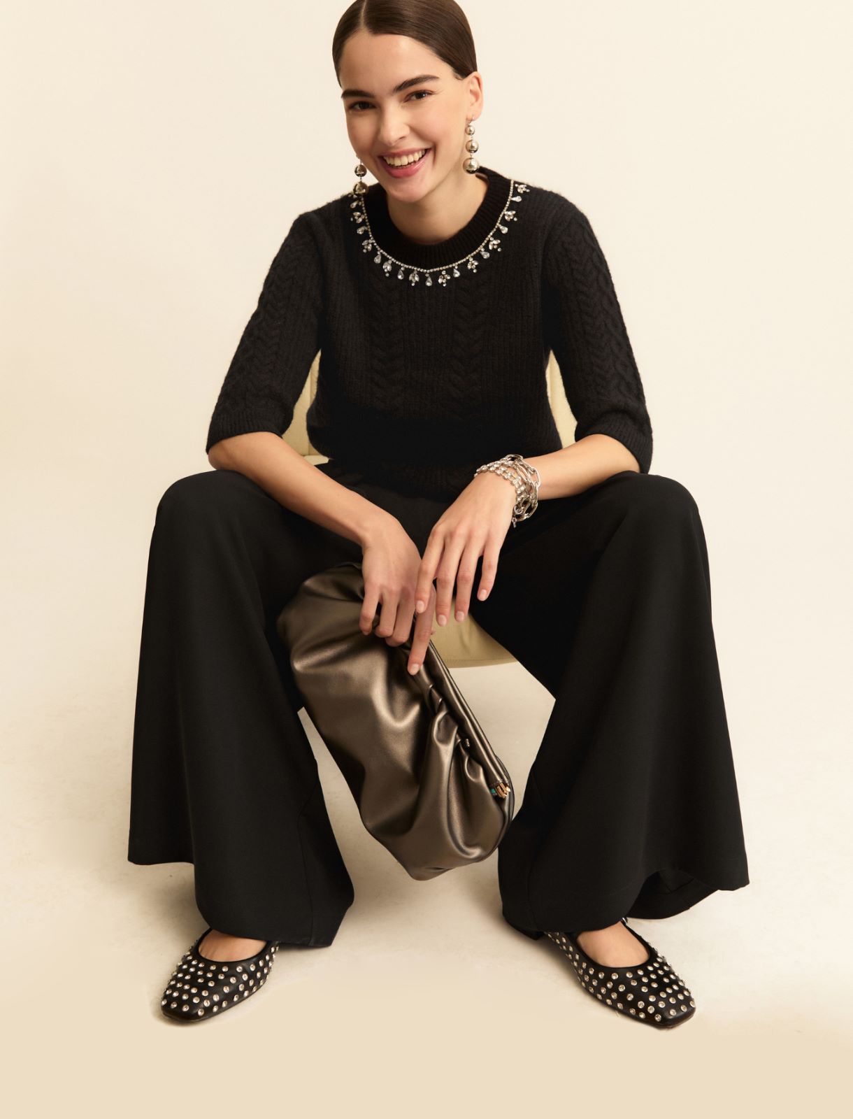 Wide-fit crepe trousers - BLACK - Emme