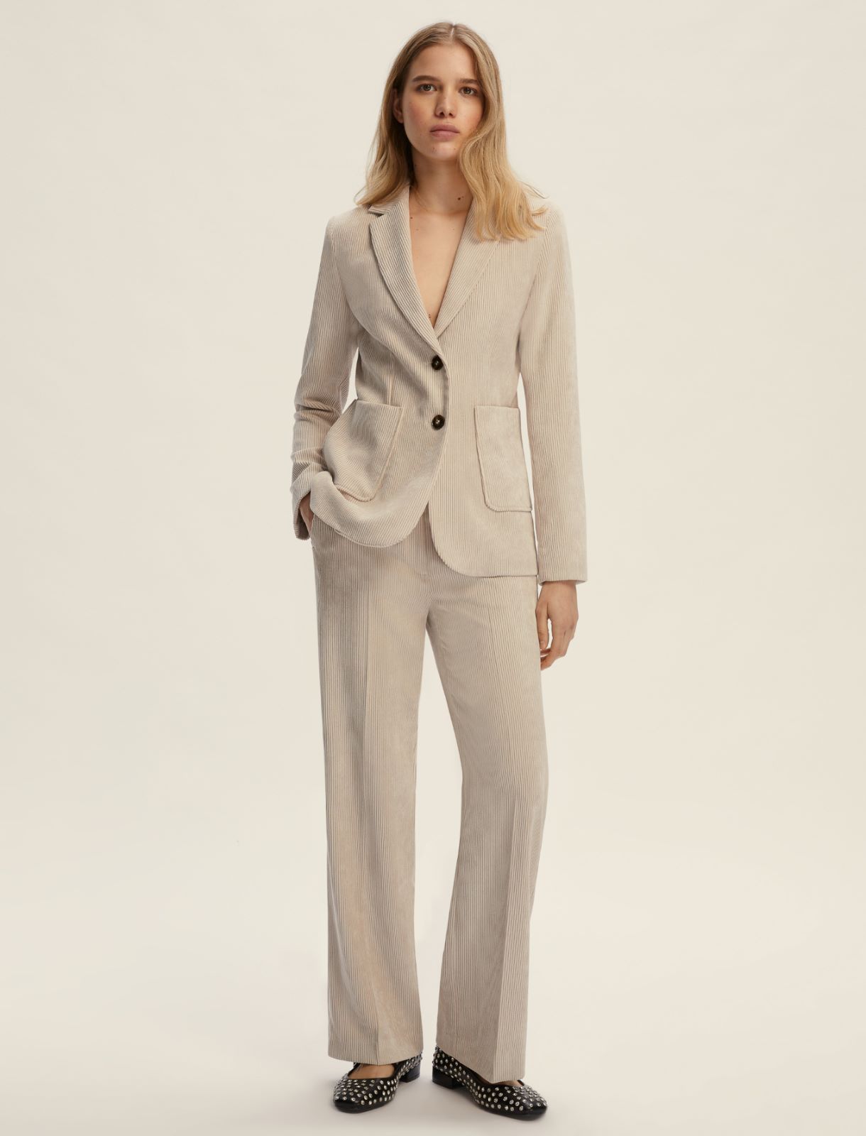 Straight-fit velvet trousers - OFF WHITE - Emme
