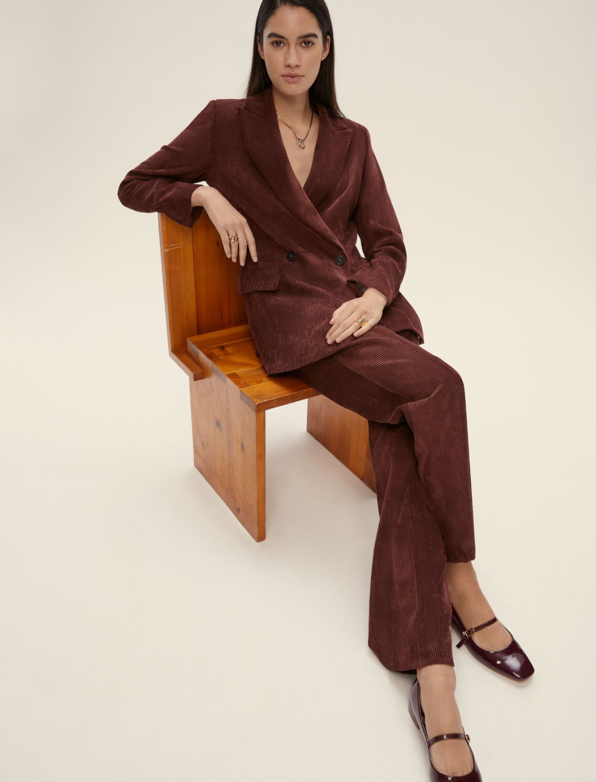Straight-fit velvet trousers - BORDEAUX - Emme - 3
