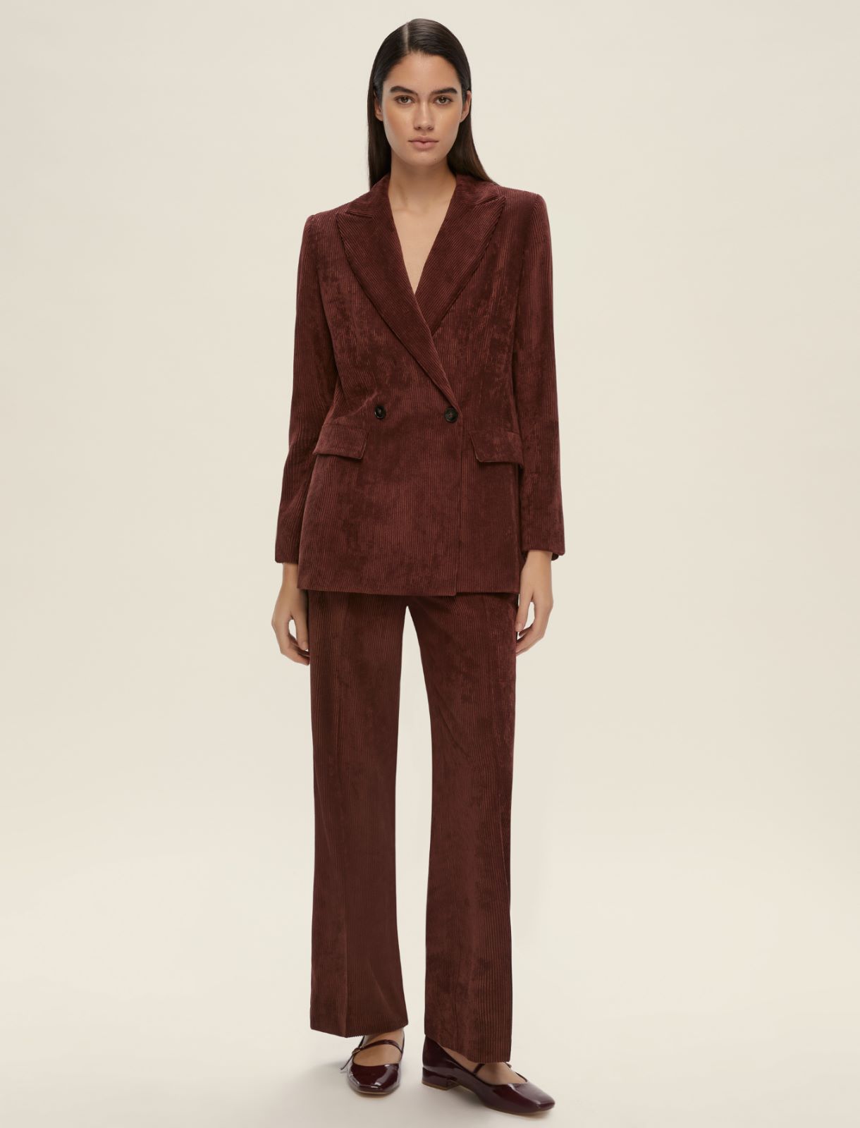 Straight-fit velvet trousers - BORDEAUX - Emme