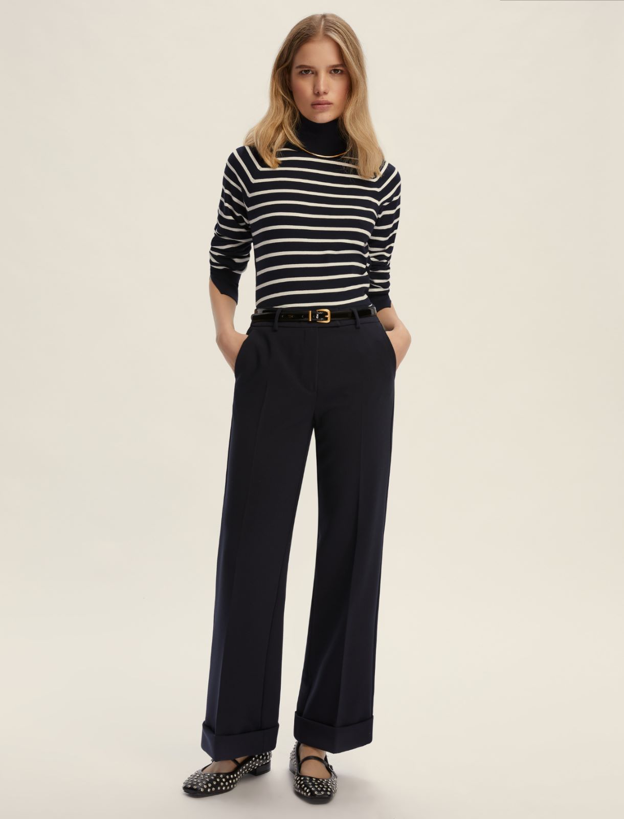 Pantalone dritto stretch - BLU NOTTE - Emme - 3