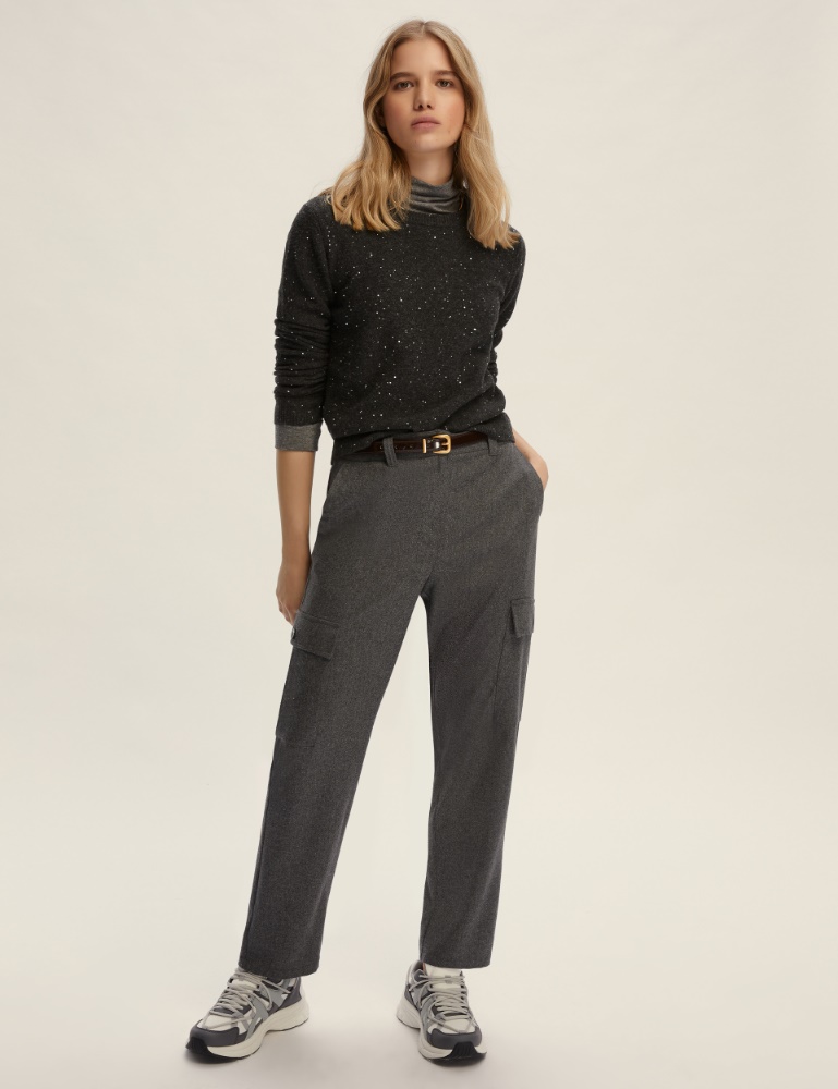 Pantalone con tasconi in flanella - GRIGIO SCURO