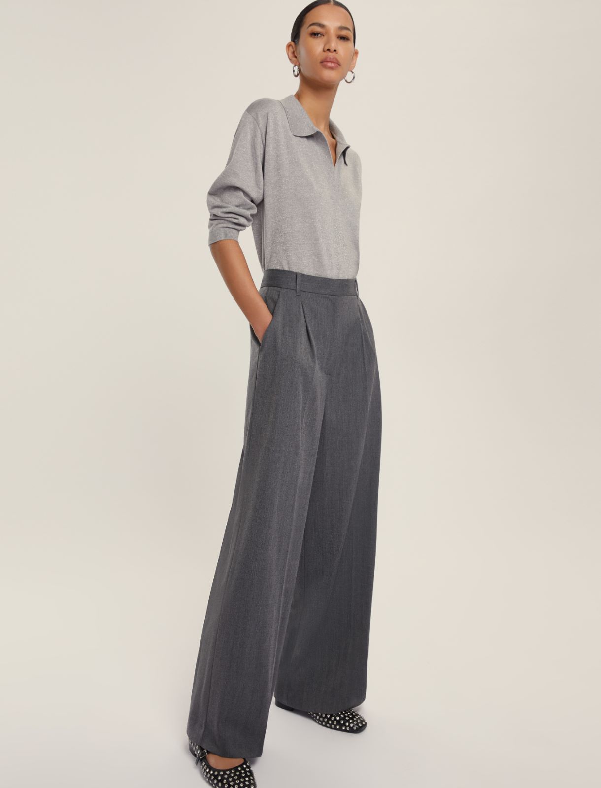 Pantalone ampio in viscosa stretch - GRIGIO - Emme - 3