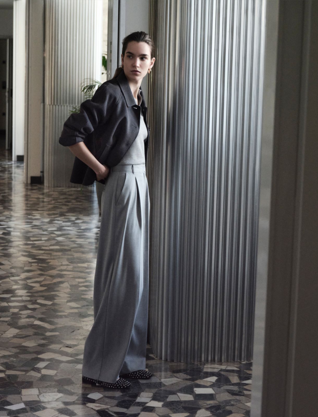 Pantalone ampio in viscosa stretch - GRIGIO - Emme - 6
