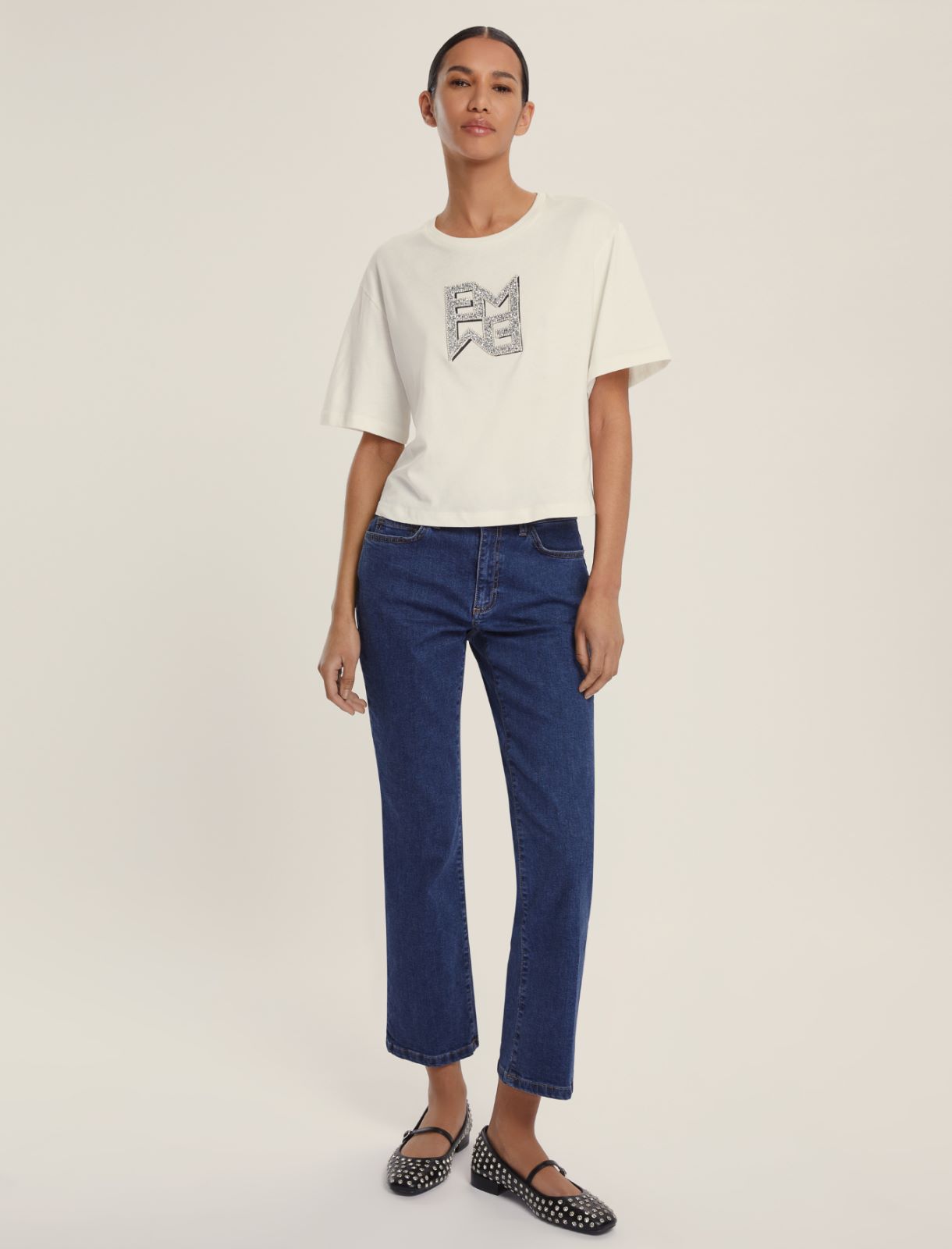 Jeans flare aderente cropped - BLU - Emme