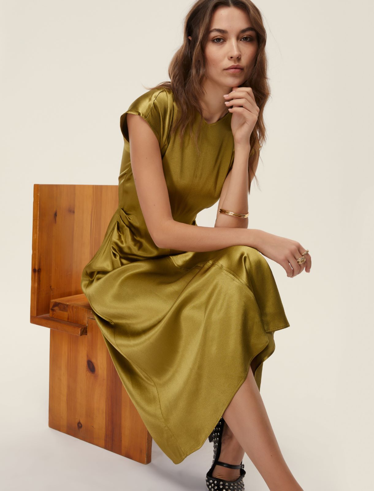 Abito smanicato con pieghe - VERDE OLIO - Emme - 3