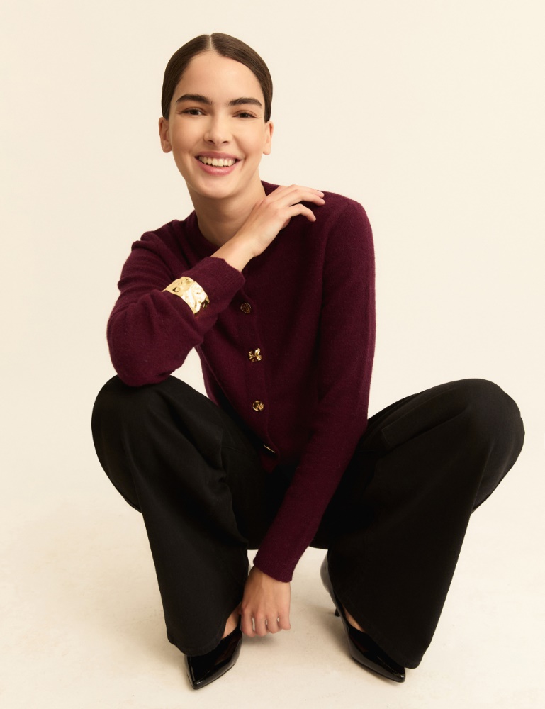 Short cardigan with bejewelled button detail - Emme