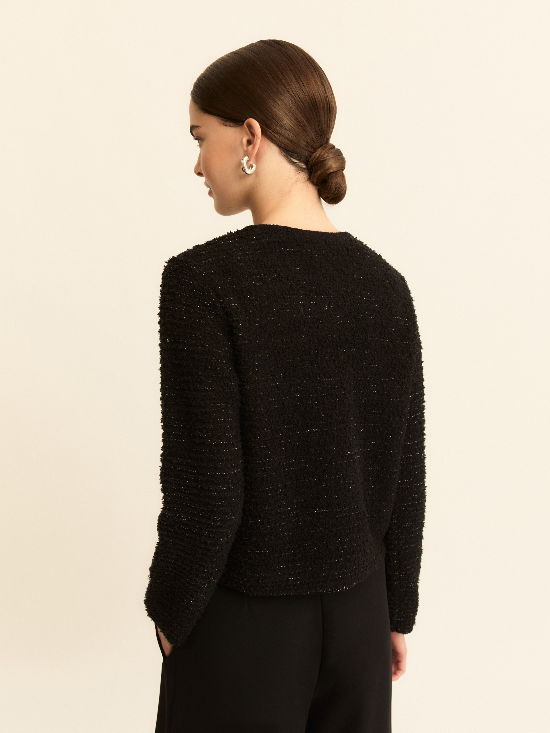 Lurex-adorned short open-front jacket - BLACK - Emme - 2